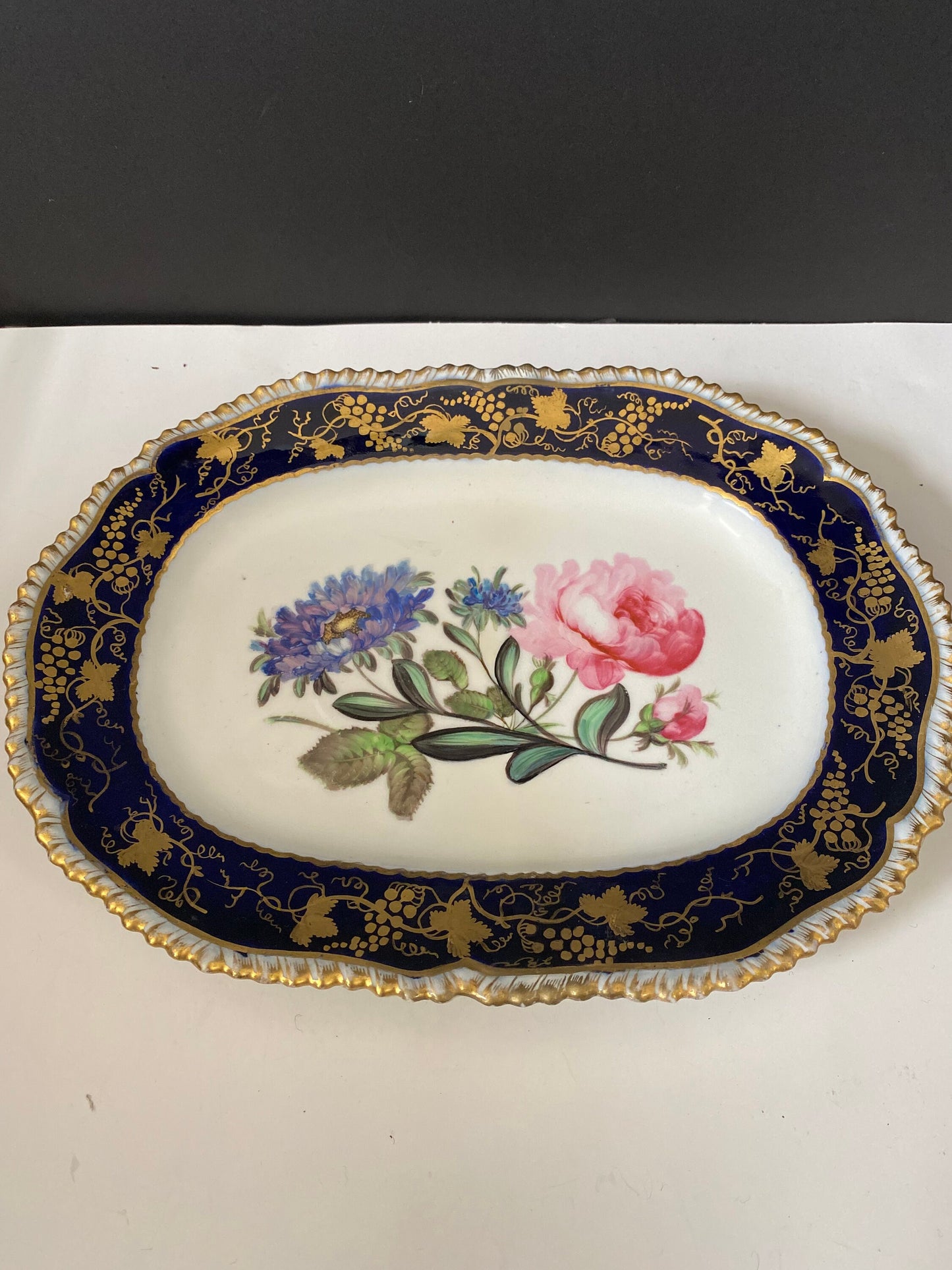 A  Wonderful Antique 12 x 9 1840s hand decorated English Davenport platter  Phenomenal piece  Mint condition