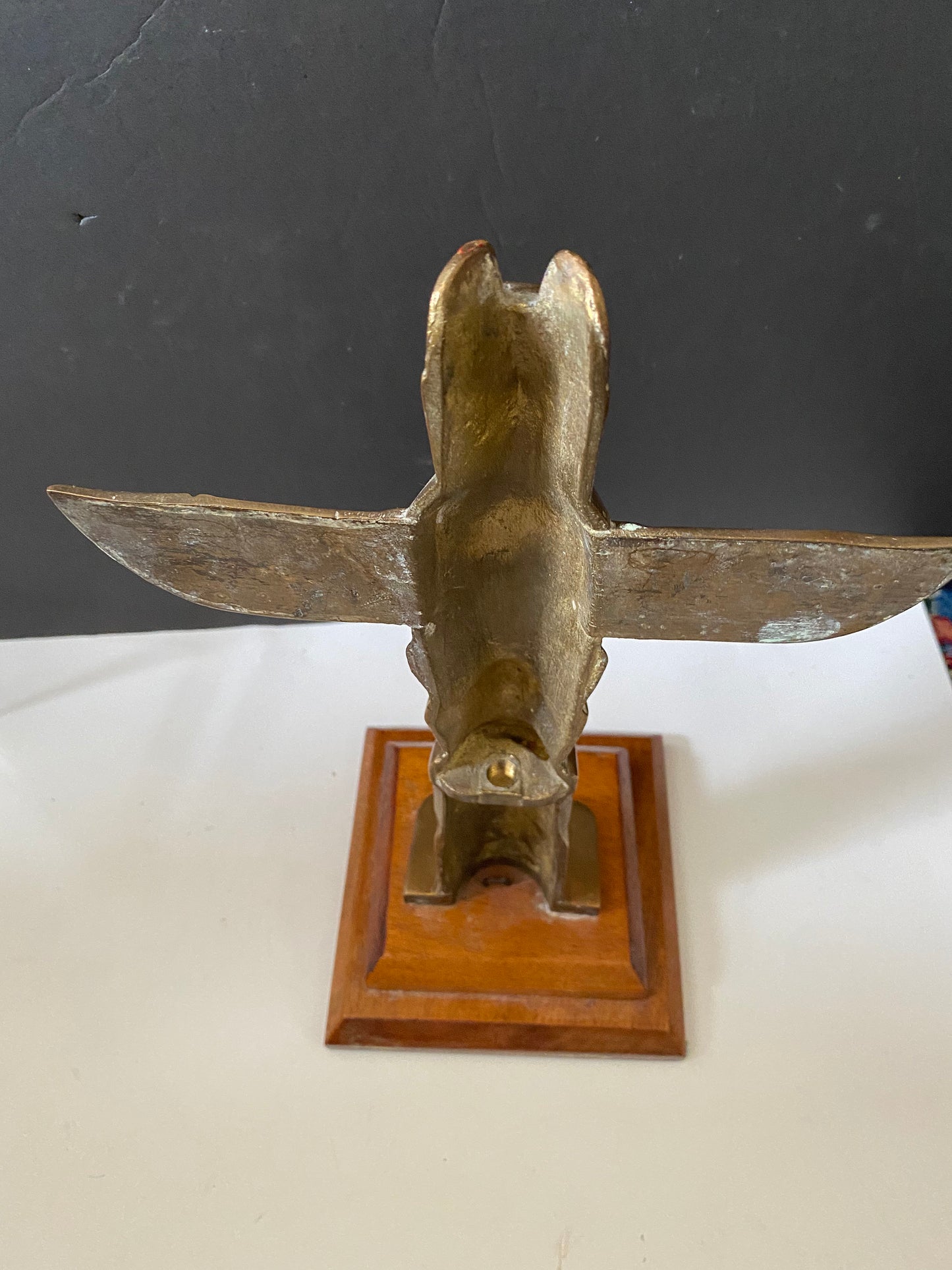 A  Fantastic 14 x 6 Canadian antique bronze totem  on wood base  Super patina in great condition  wow  2 kg