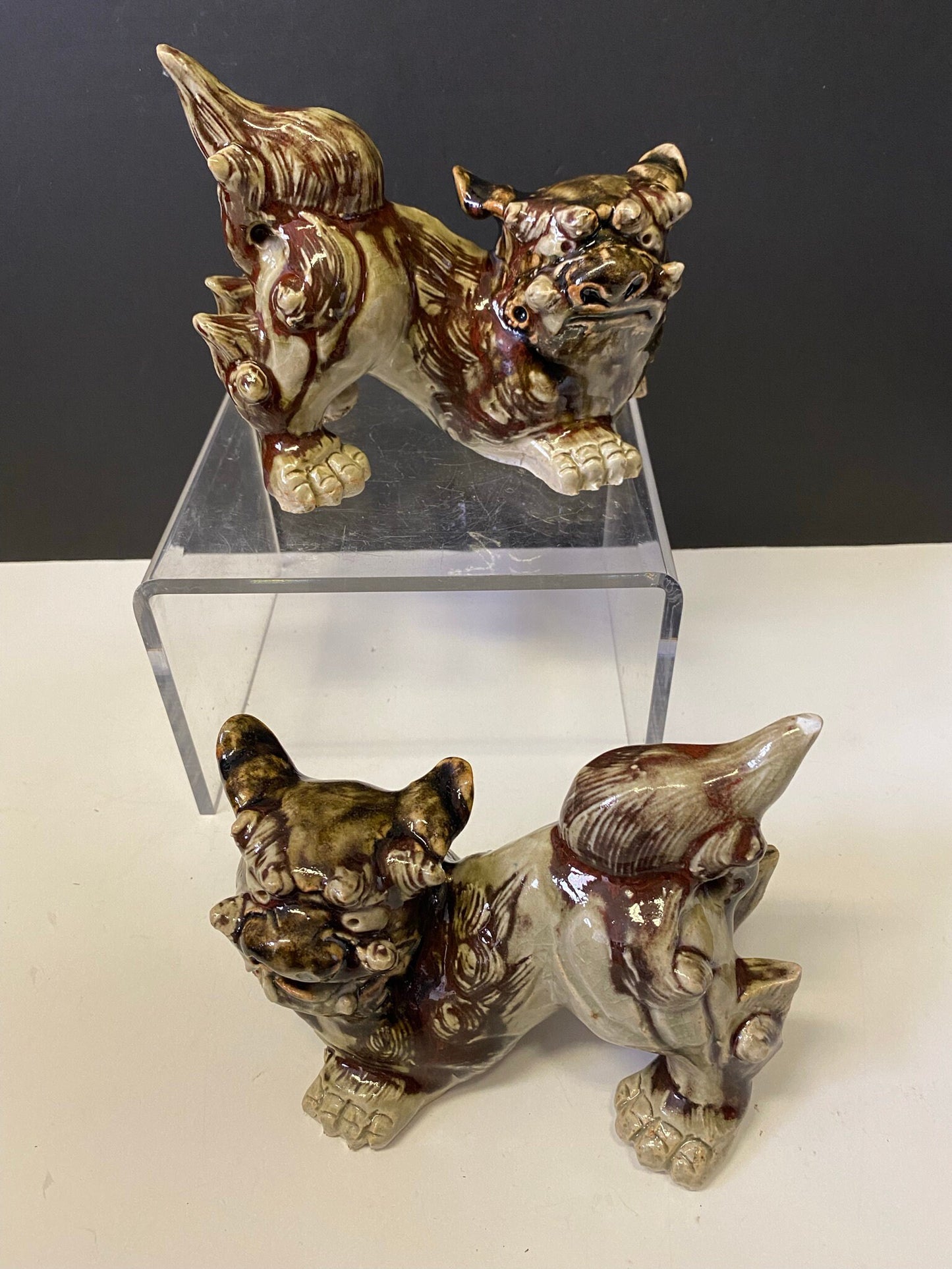 A  Fabulous pair 6 x 5inch Japanese  antique foo  dogs  one tiny chip tail  great look and quality  great price