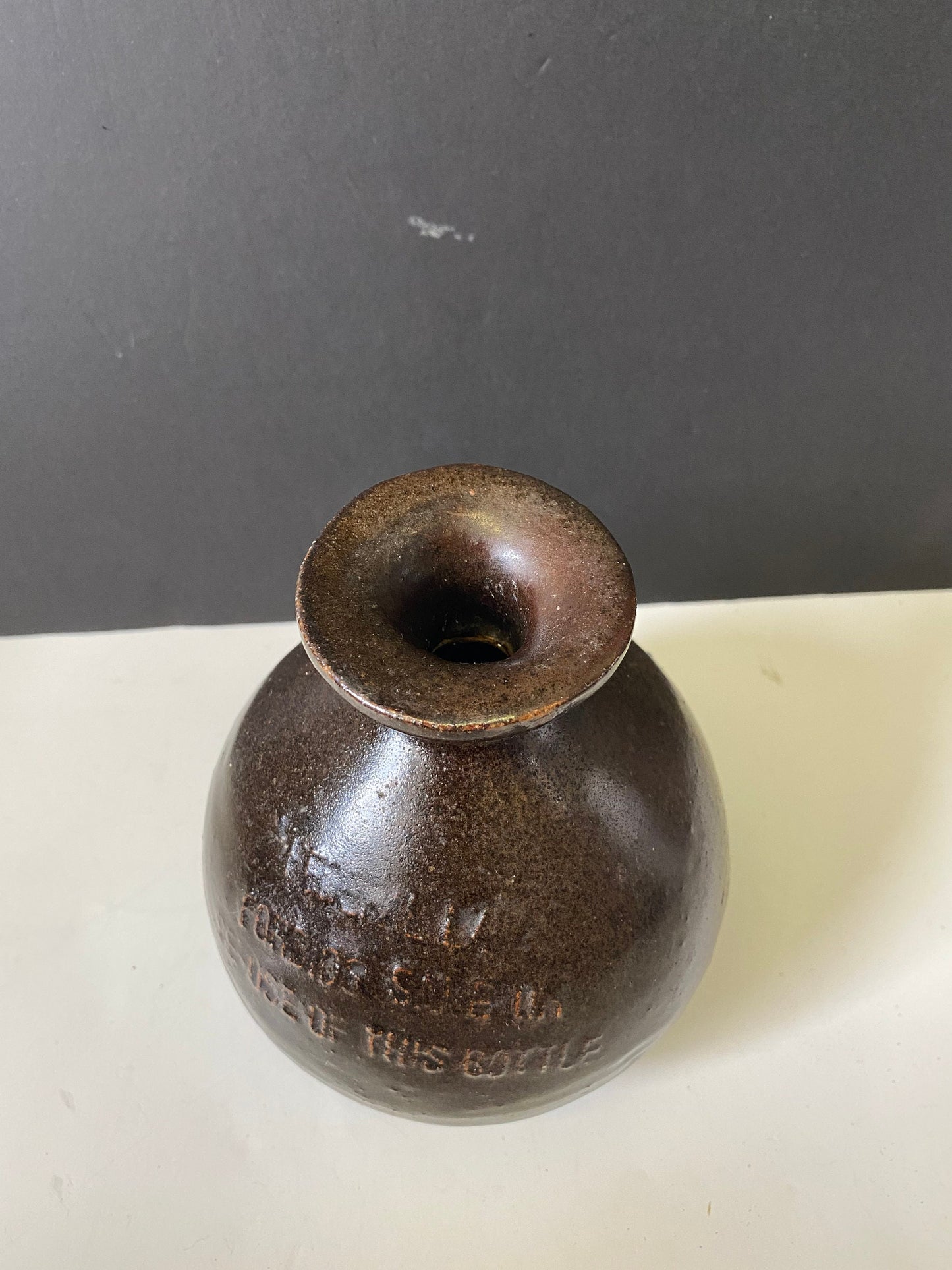 An  Unusual Antique chinese soy glazed vessel— signed and stamped etc — Wonderful piece of Chinese history found on VanIsland— 6 inches