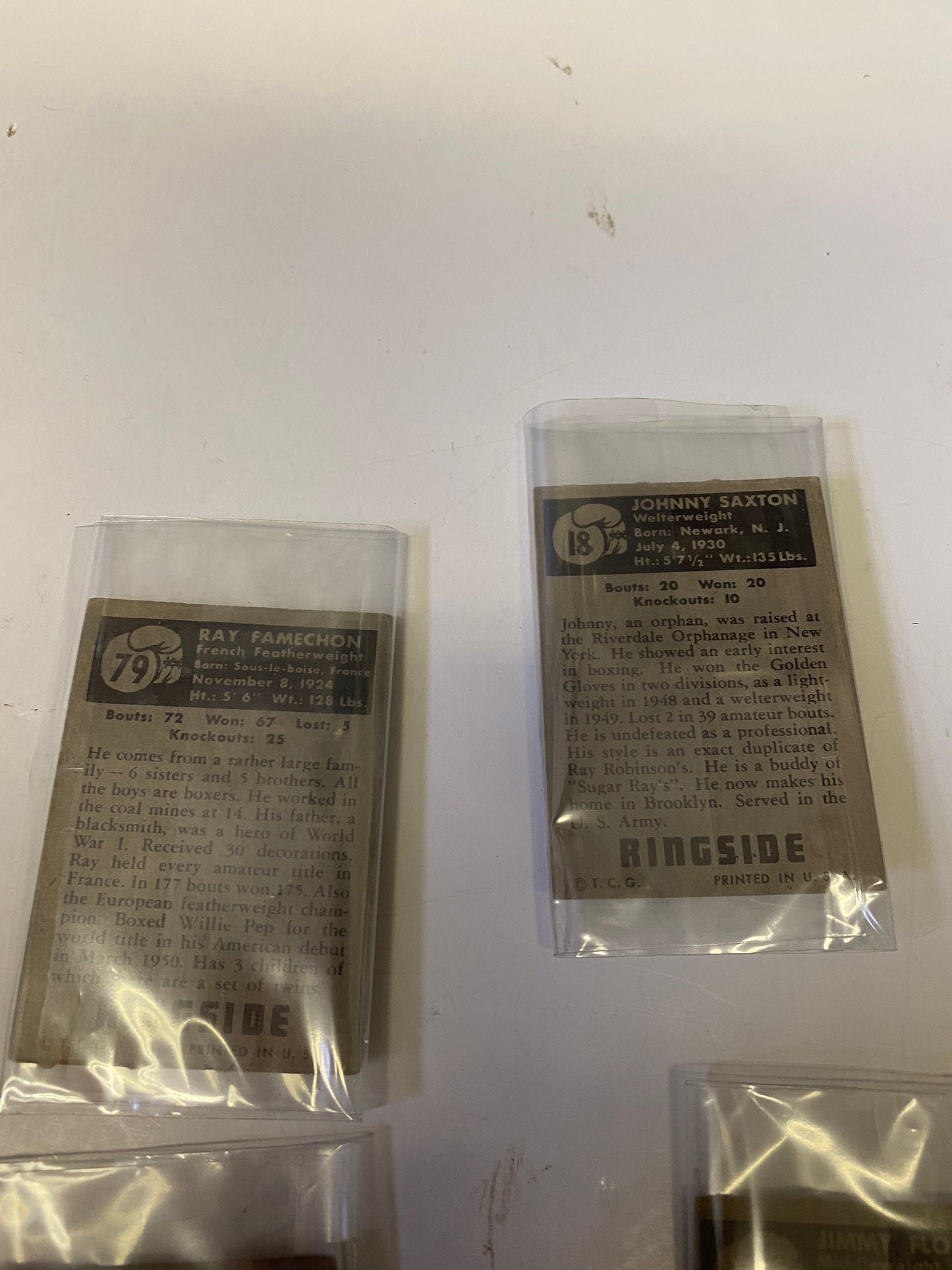 An amazing set up four 1940s ringside boxing cards  All antique condition but very cool boxing memorabilia  sold as set  3 x 2 inches