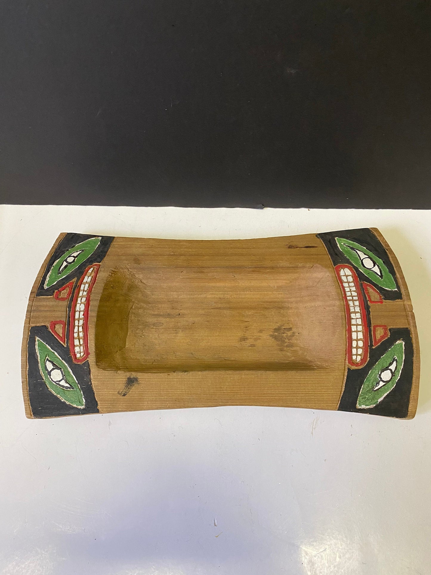 An  Absolutely stunning museum quality 12 x 6 primitive indigenous feast bowl featuring frogs  Stunning decoration and Patina -1 wow