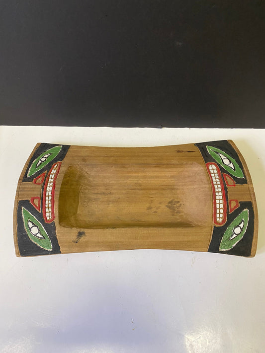 An  Absolutely stunning museum quality 12 x 6 primitive indigenous feast bowl featuring frogs  Stunning decoration and Patina -1 wow