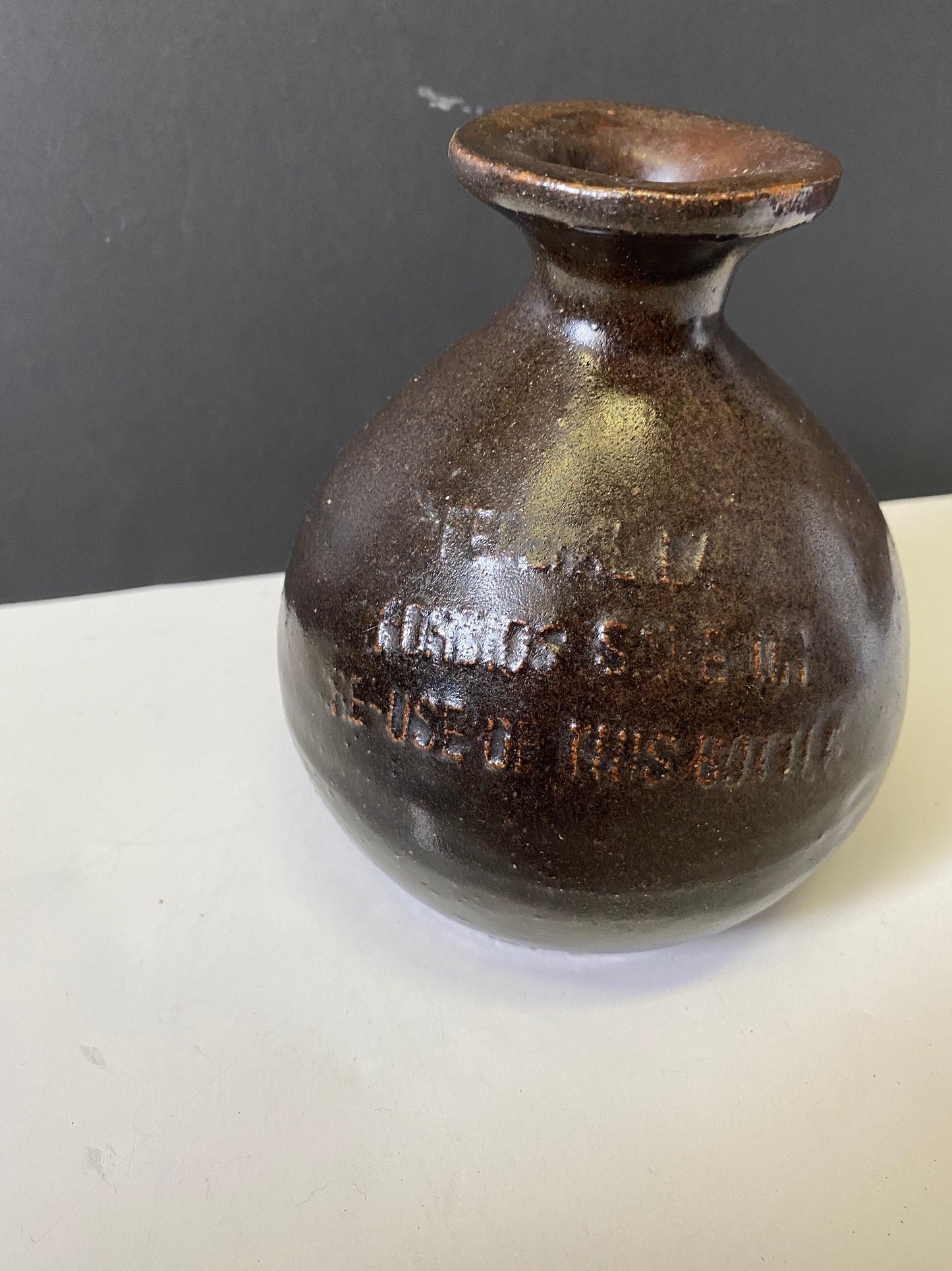 An  Unusual Antique chinese soy glazed vessel signed and stamped etc  Wonderful piece of Chinese history found on VanIsland 6 inches