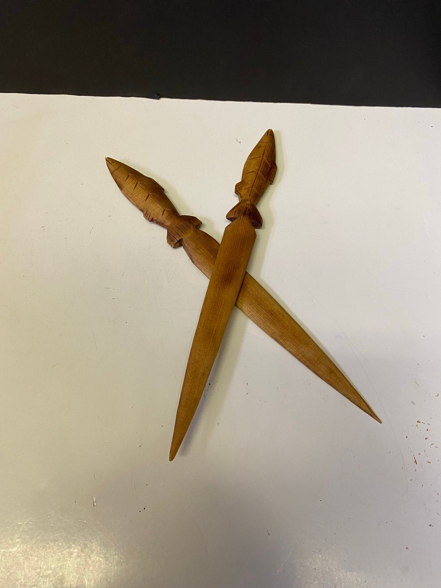 A Fabulous Canadian indigenous foot-long cedar Carved letter opener 12 inches long  great detail