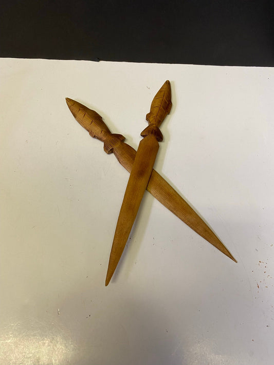 A Fabulous Canadian indigenous foot-long cedar Carved letter opener 12 inches long  great detail