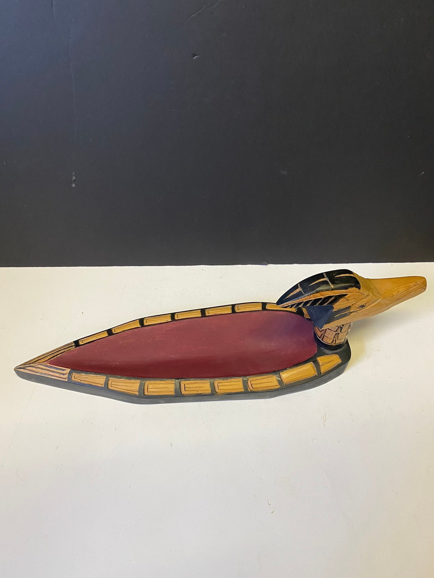 A  18 x 4 fabulous Vancouver Island coast Salish Frank and Dora Frenchie Indigenous cedar feast bowl  Wonderful quality and condition -