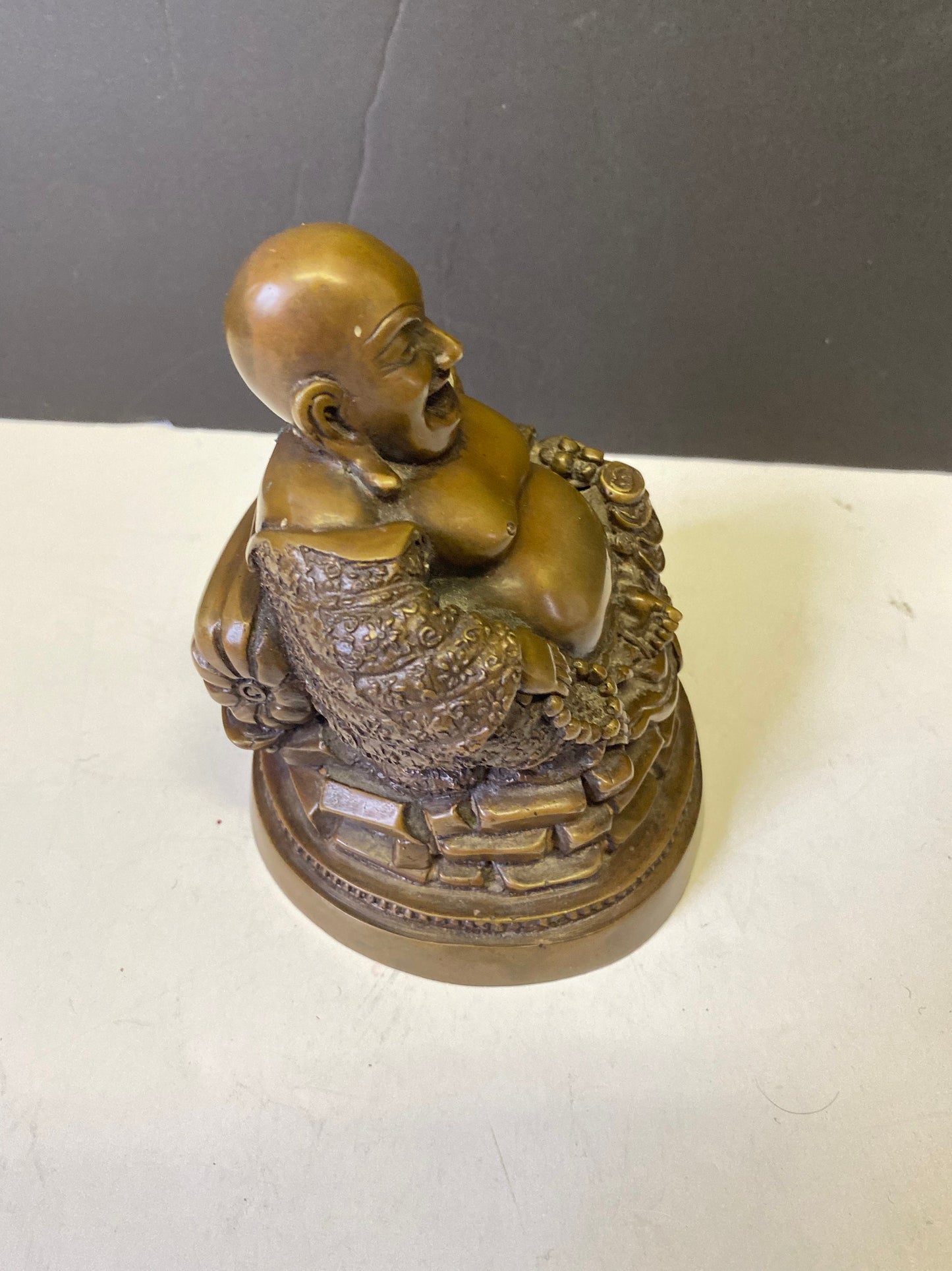 An absolutely wonderful 6 x 4 inch Chinese bronze happy lucky Buddha  Antique with amazing Patina  Stunning small piece