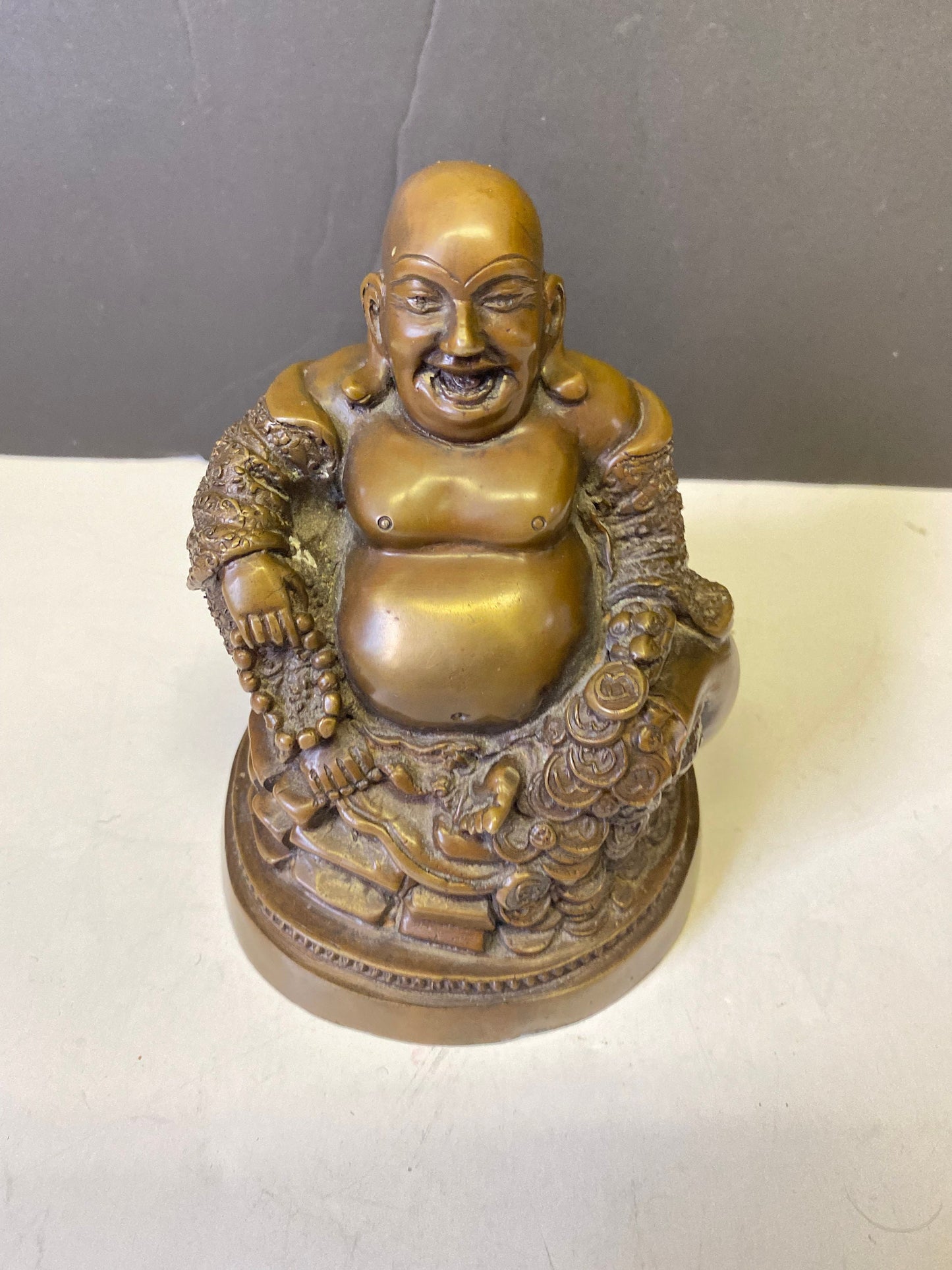 An absolutely wonderful 6 x 4 inch Chinese bronze happy lucky Buddha  Antique with amazing Patina  Stunning small piece