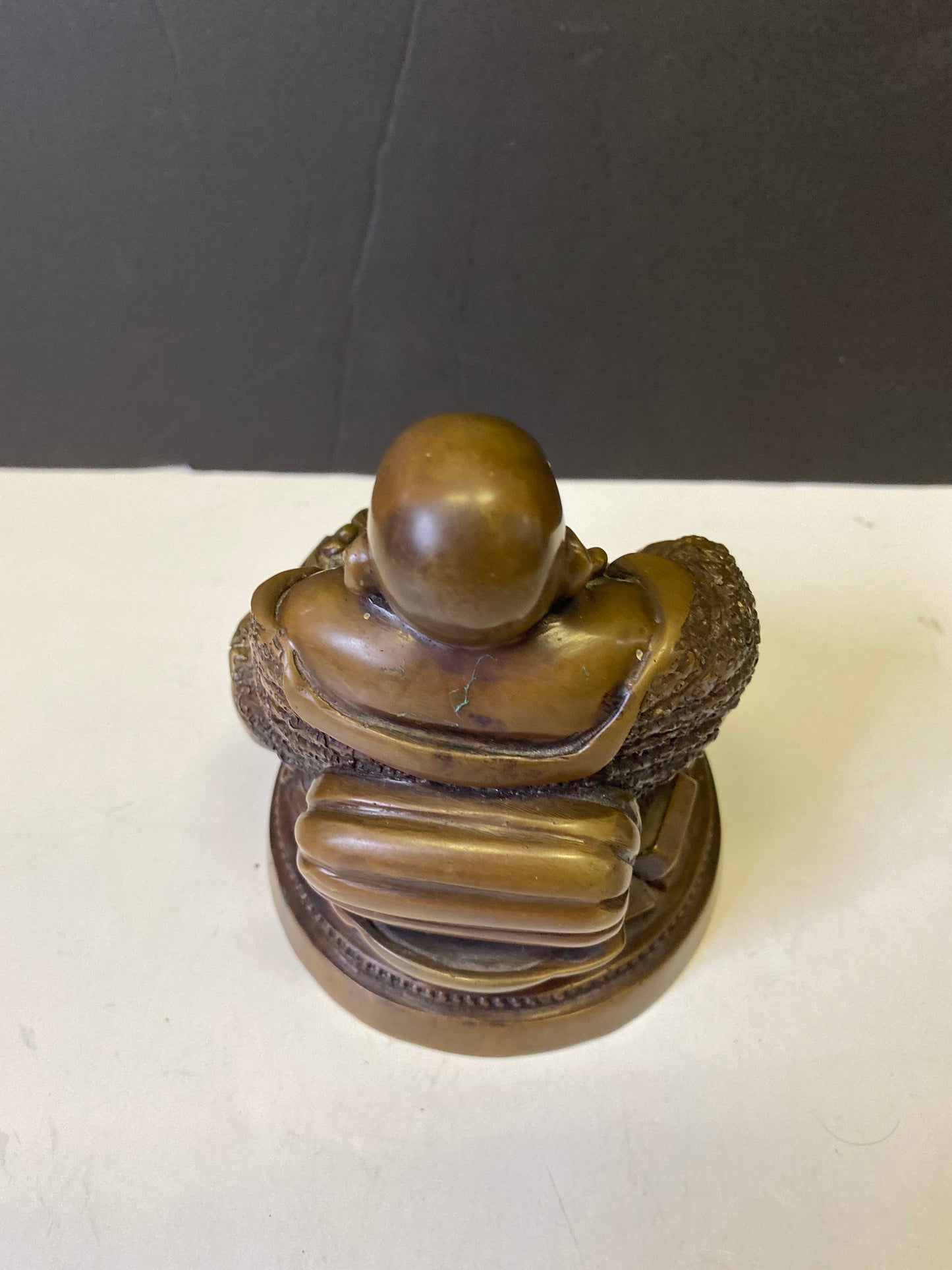 An absolutely wonderful 6 x 4 inch Chinese bronze happy lucky Buddha  Antique with amazing Patina  Stunning small piece