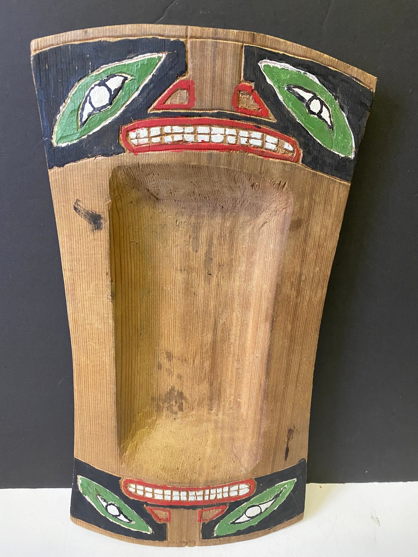 An  Absolutely stunning museum quality 12 x 6 primitive indigenous feast bowl featuring frogs  Stunning decoration and Patina -1 wow