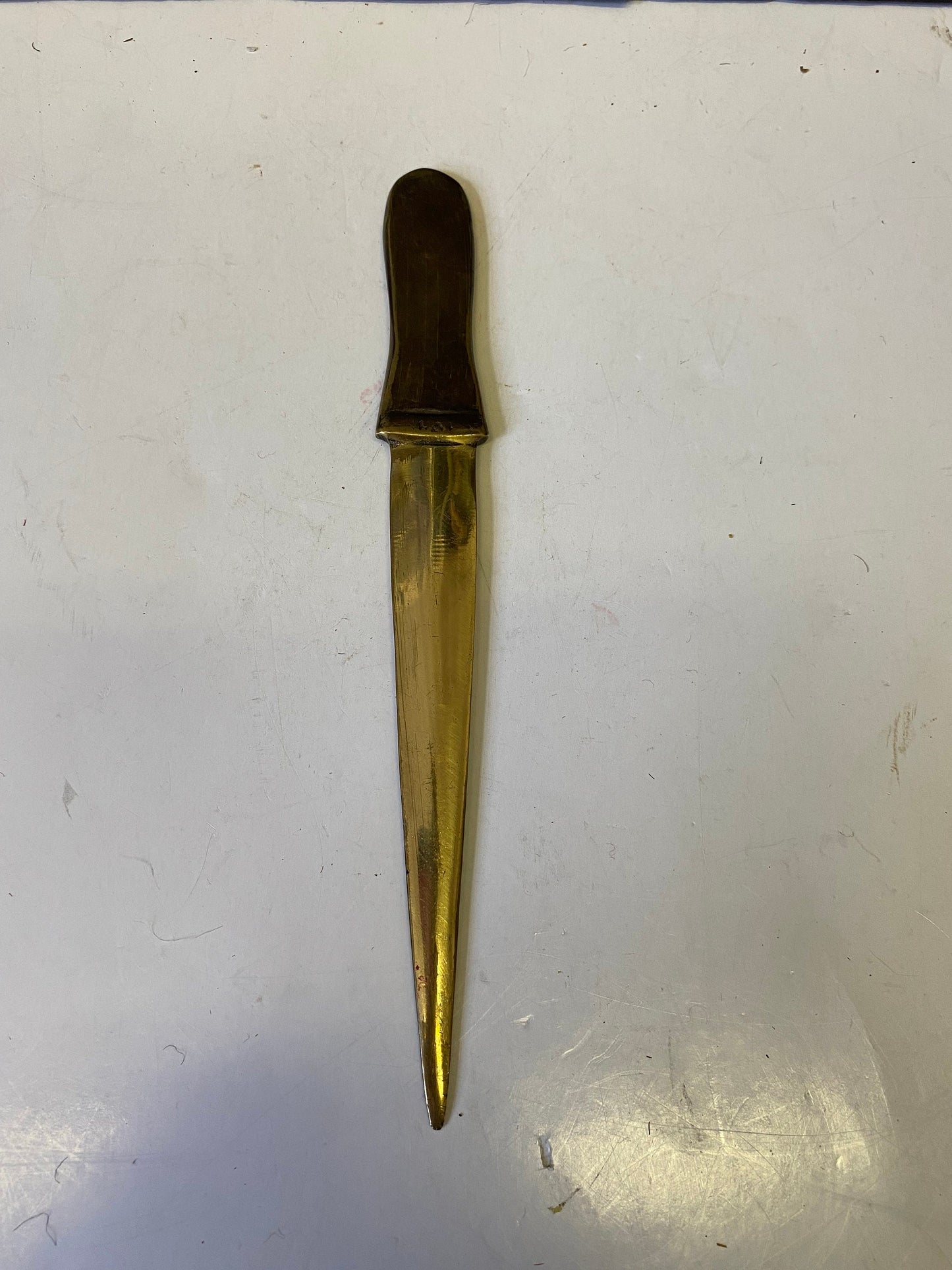 A  Stunning antique art nouveau 8 inch brass letter opener with figural head  Fabulous design and would make a wonderful gift