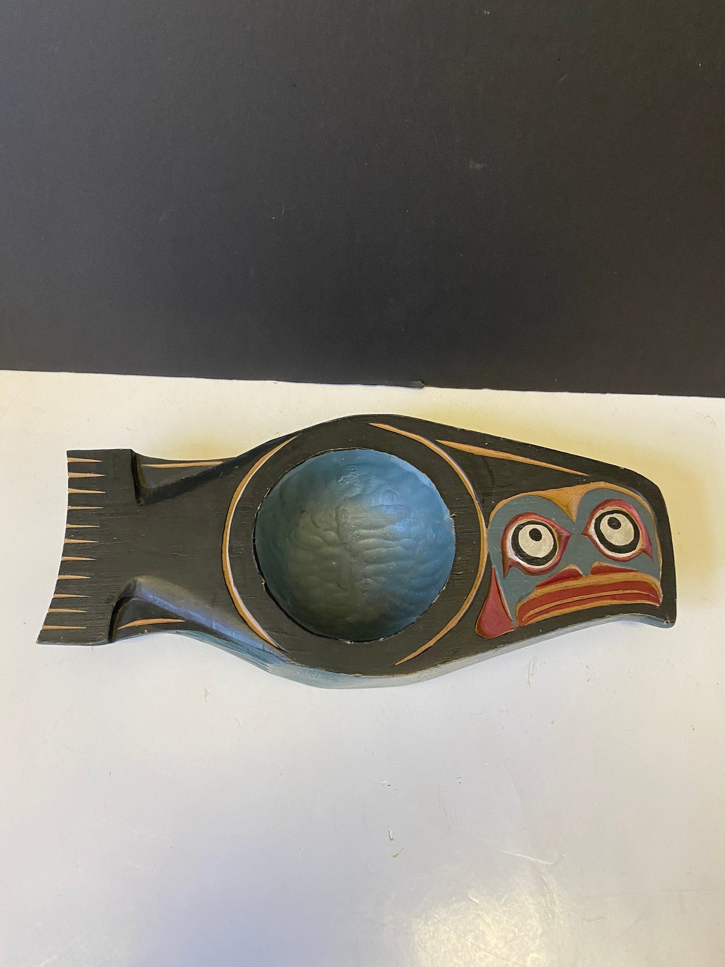 A  Museum quality 12 x 5.5 indigenous carved and painted feast bowl  Amazing intricate detail by a well-known Vancouver Island artist wow