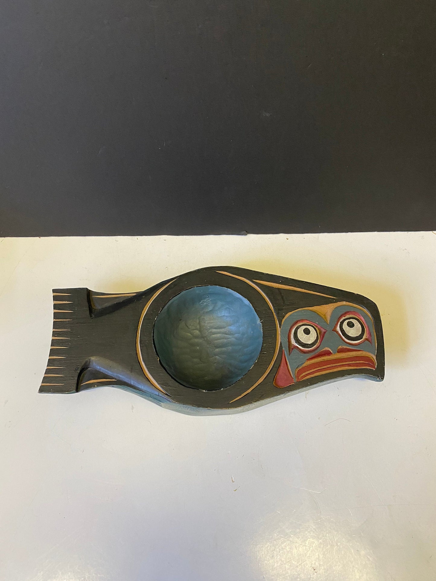 A  Museum quality 12 x 5.5 indigenous carved and painted feast bowl  Amazing intricate detail by a well-known Vancouver Island artist wow