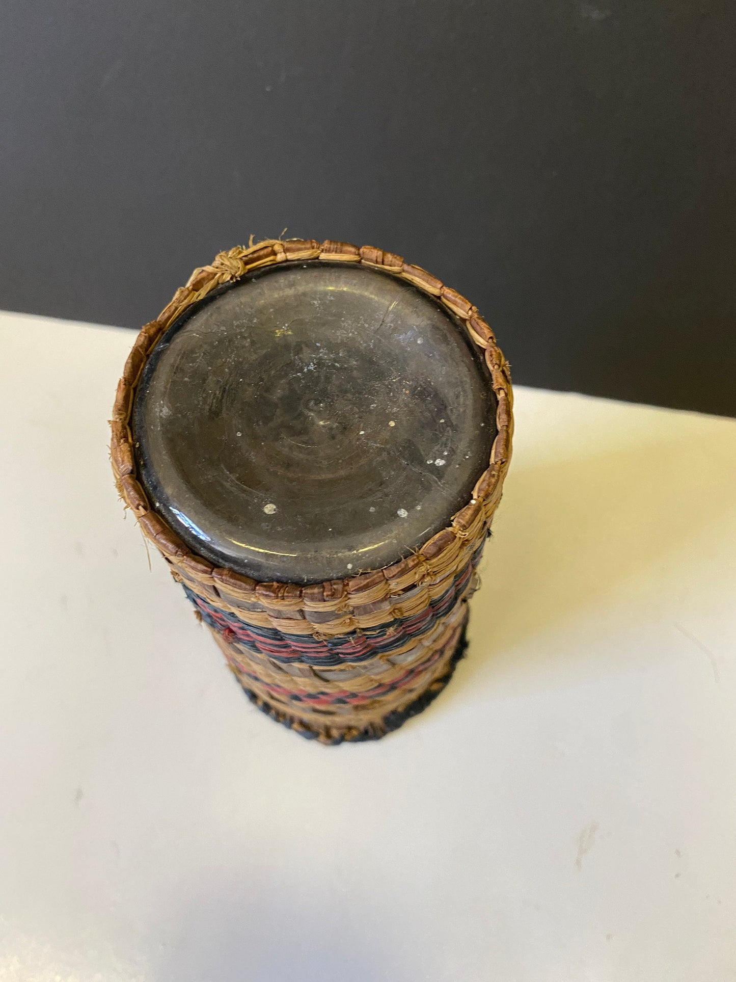 best of the best 6 by 3 inch Indigenous cedar bark wrapped glass vase  First Nations art  wow  Museum quality  wow