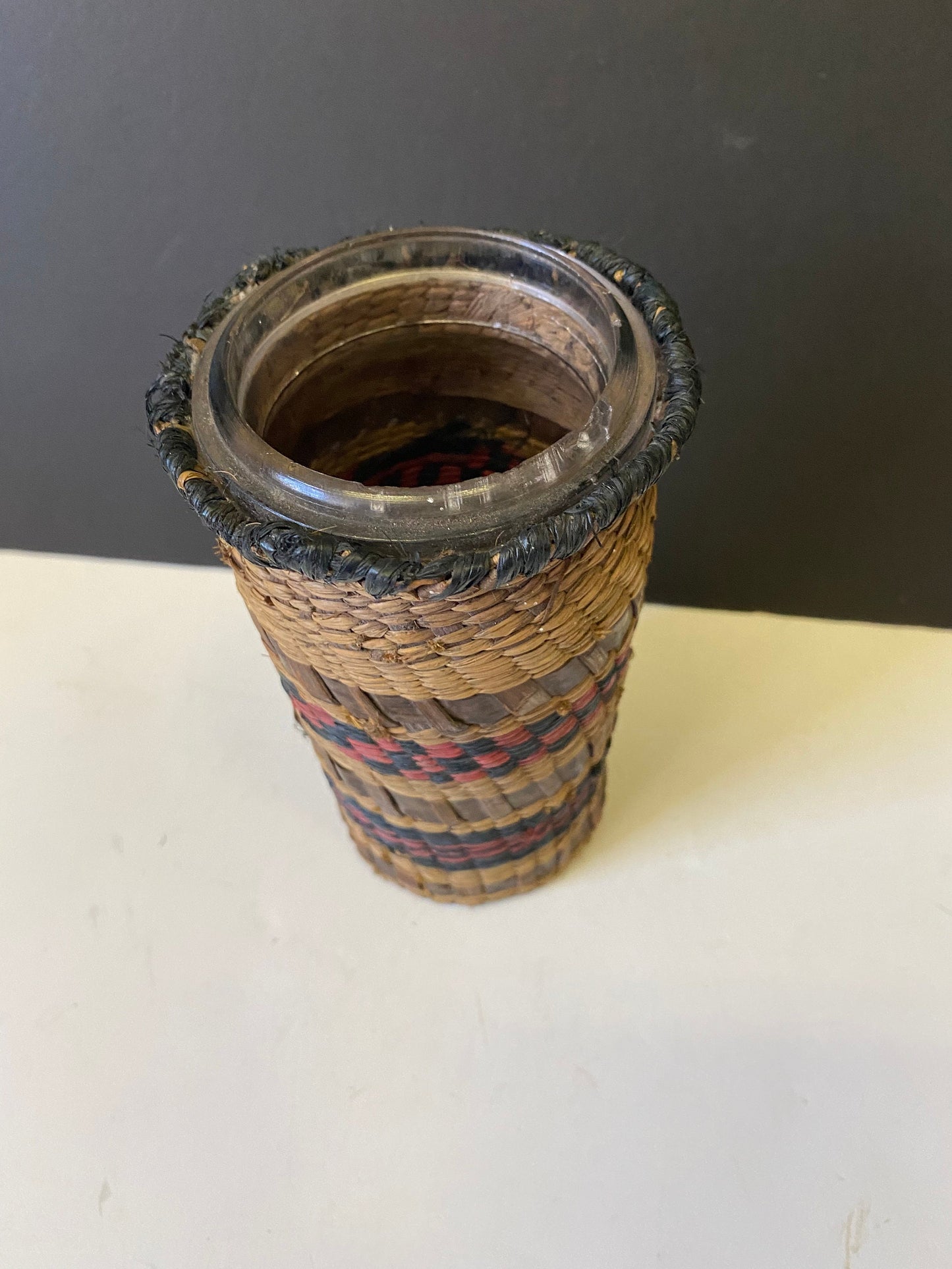 best of the best 6 by 3 inch Indigenous cedar bark wrapped glass vase  First Nations art  wow  Museum quality  wow