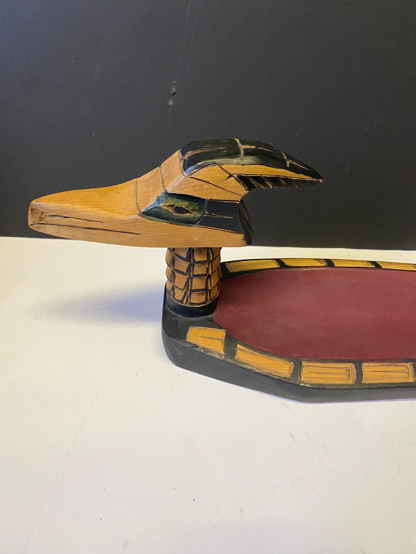 A  18 x 4 fabulous Vancouver Island coast Salish Frank and Dora Frenchie Indigenous cedar feast bowl  Wonderful quality and condition -