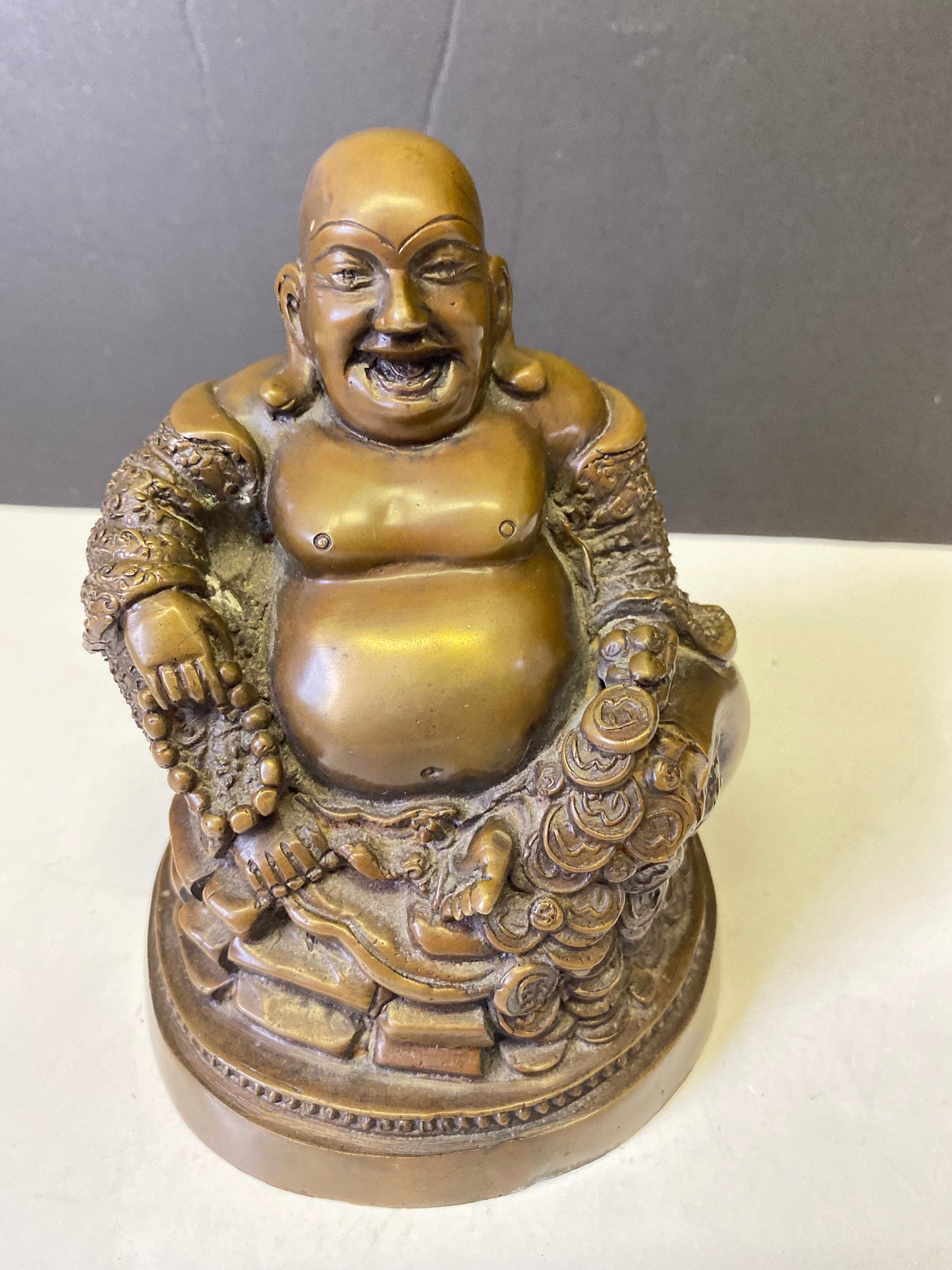 An absolutely wonderful 6 x 4 inch Chinese bronze happy lucky Buddha  Antique with amazing Patina  Stunning small piece