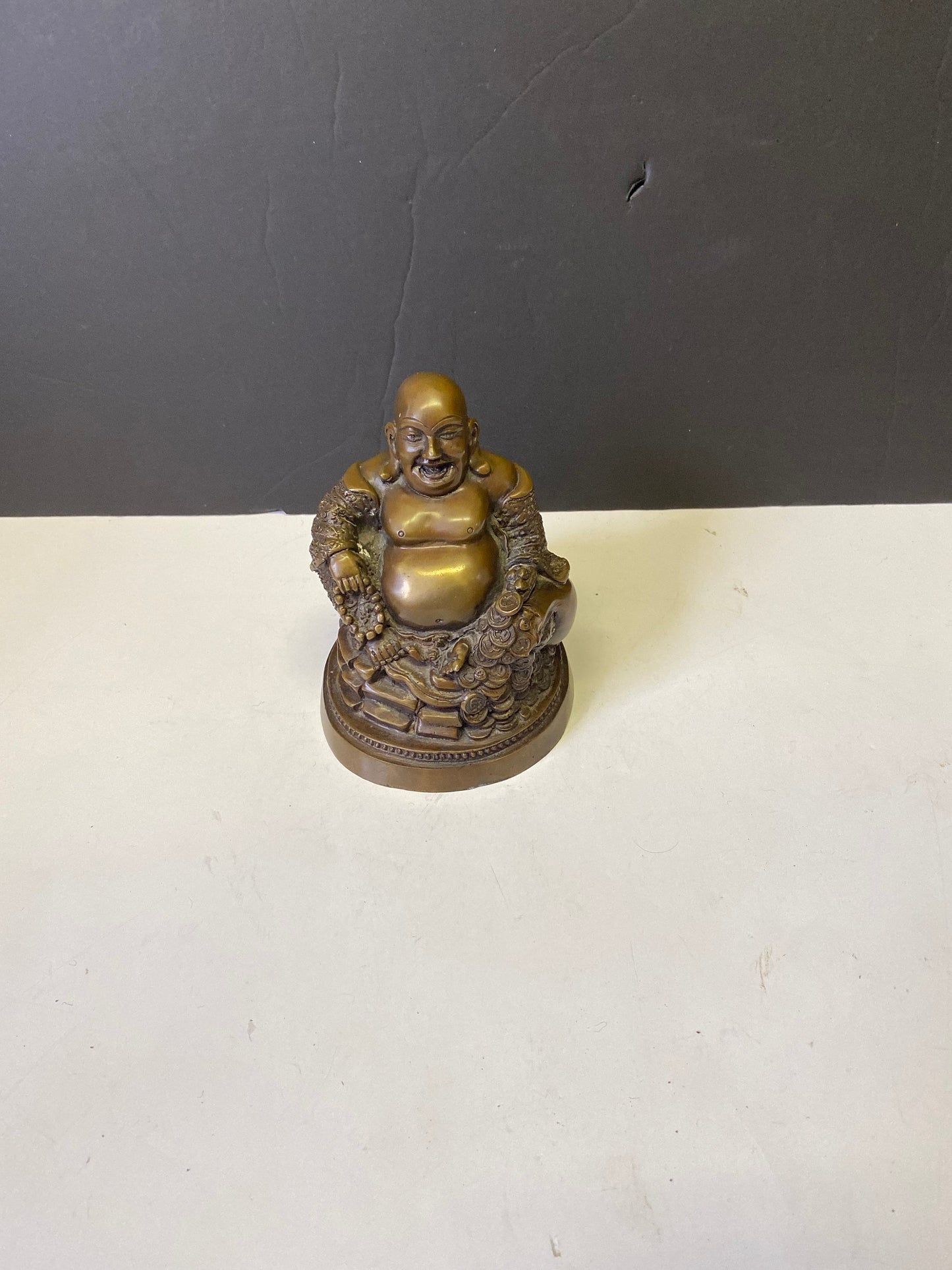 An absolutely wonderful 6 x 4 inch Chinese bronze happy lucky Buddha  Antique with amazing Patina  Stunning small piece