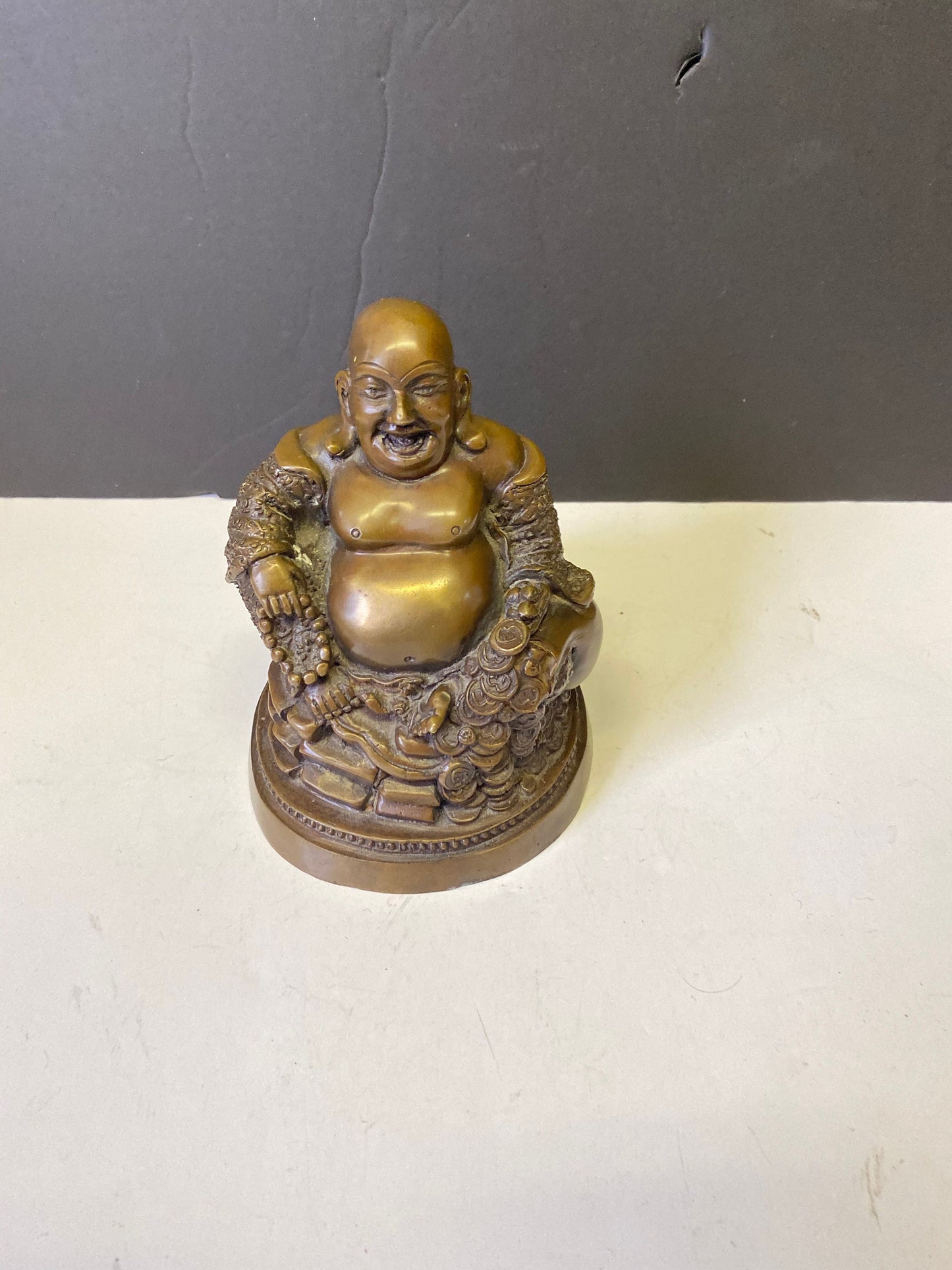An absolutely wonderful 6 x 4 inch Chinese bronze happy lucky Buddha  Antique with amazing Patina  Stunning small piece