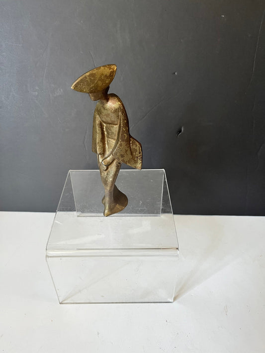 Fabulous 7 inch Japanese deco gilded geisha dancer  Incredible Patina and overall a lovely little piece