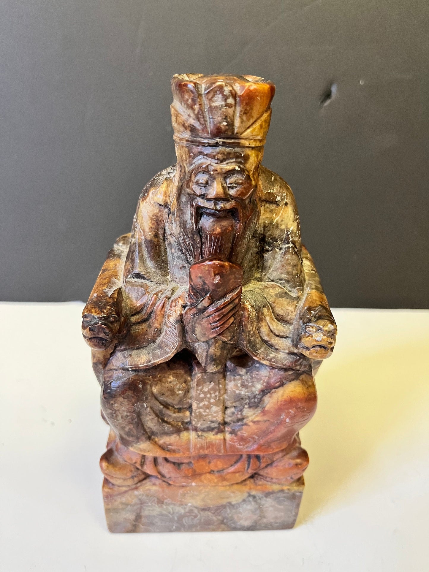 Fabulous 8 x 3 x 2 deep old Chinese soapstone emperor statue  Heavy and in perfect condition  wow wow