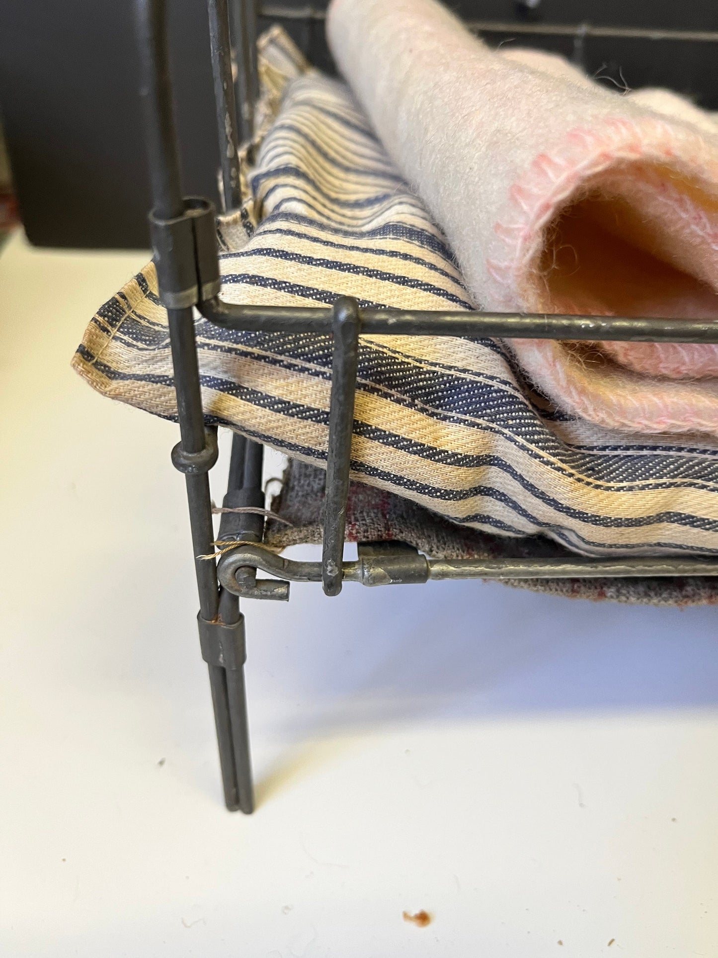 Very rare approximately 1840s English antique child doll bed  18 x 11 x 10 high and with all original blankets etc - wow