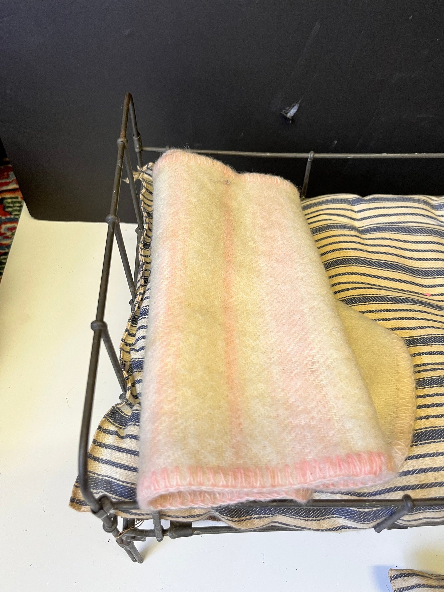 Very rare approximately 1840s English antique child doll bed  18 x 11 x 10 high and with all original blankets etc - wow