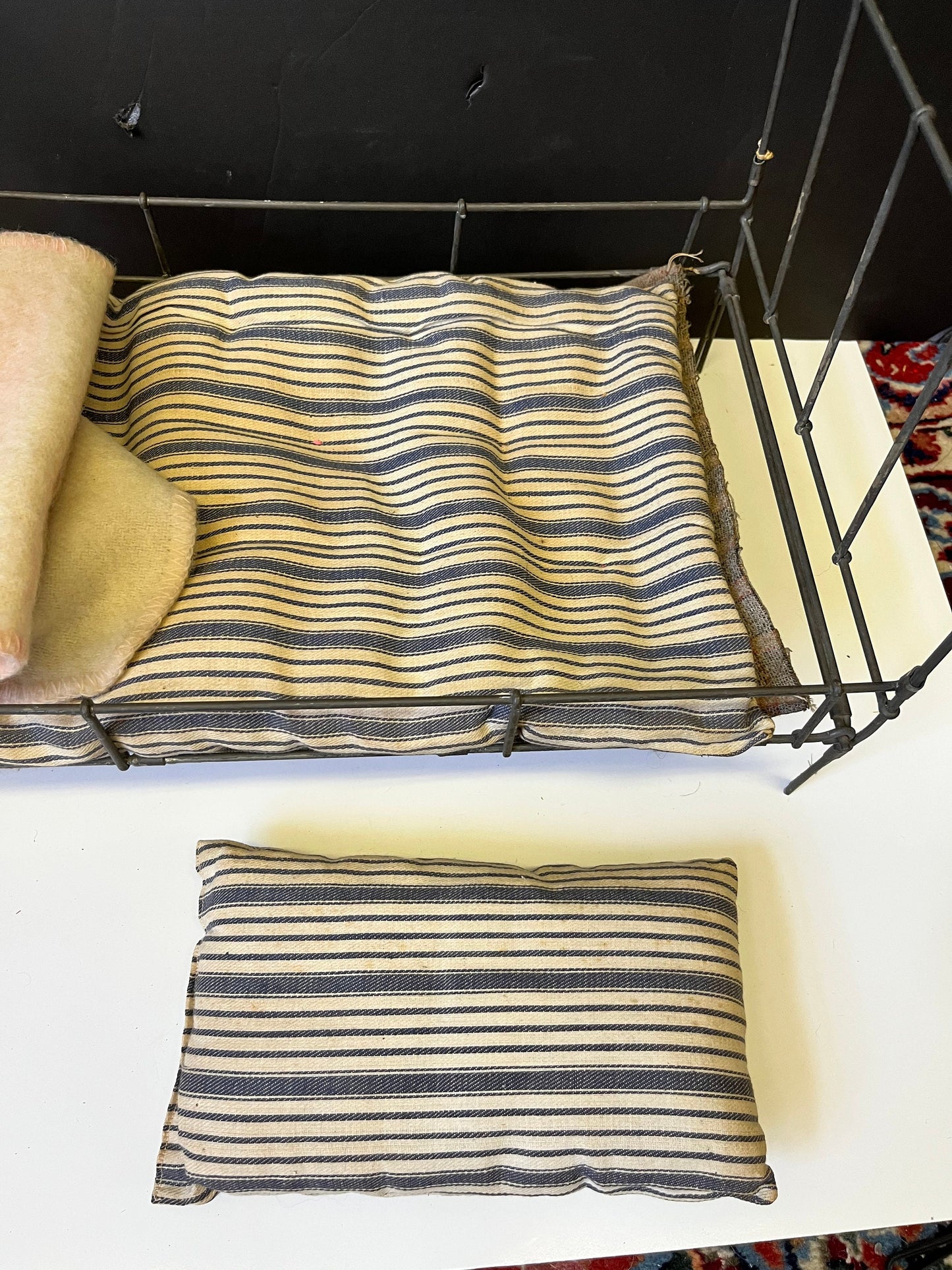 Very rare approximately 1840s English antique child doll bed  18 x 11 x 10 high and with all original blankets etc - wow