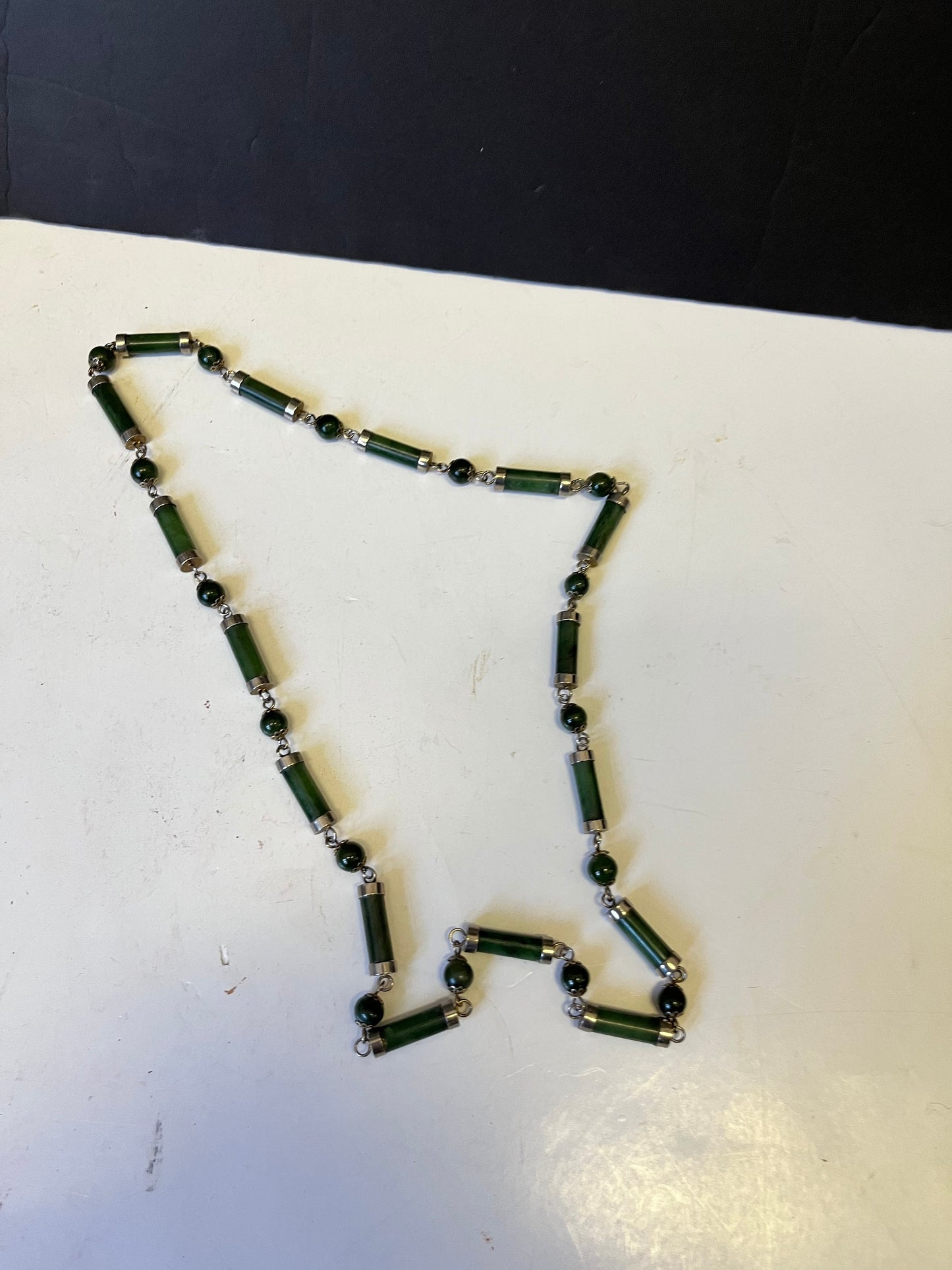 An Absolutely fabulous old Chinese Jade and gilded Silver (not tested) 26 inch necklace  Absolutely fabulous quality   no clasp