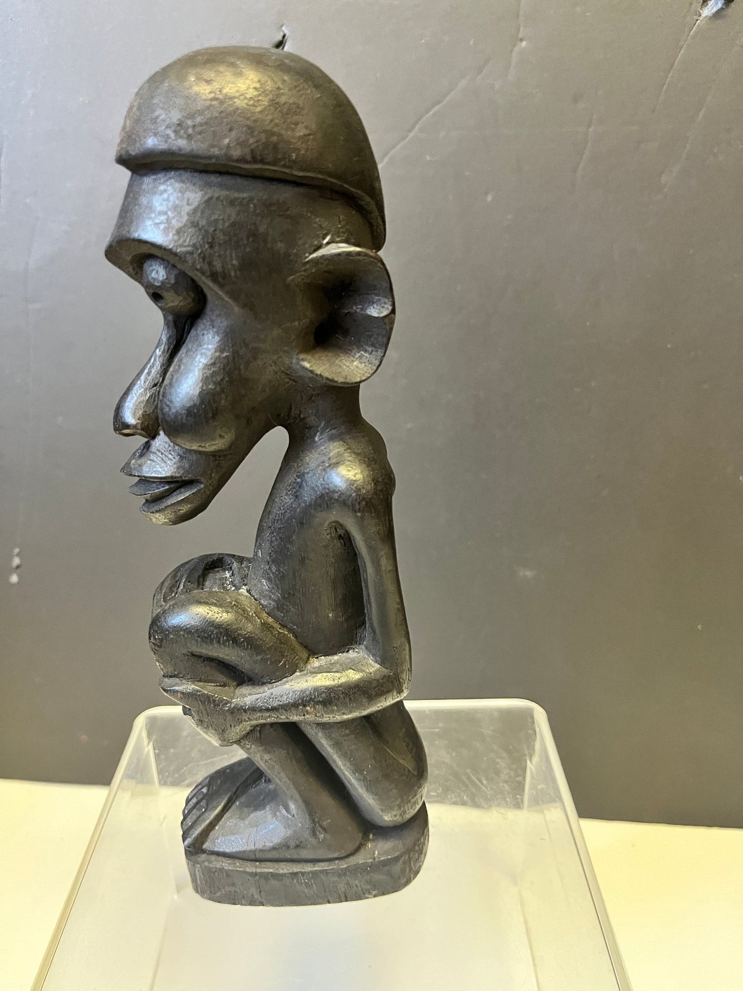 Wonderful 8.5 inch tall western African older  statue well detailed with crazy eyes  unique piece