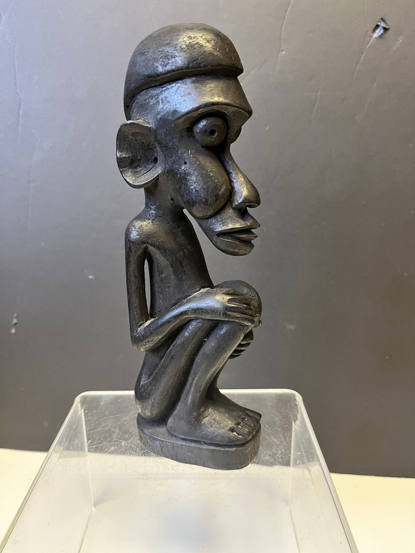 Wonderful 8.5 inch tall western African older  statue well detailed with crazy eyes  unique piece