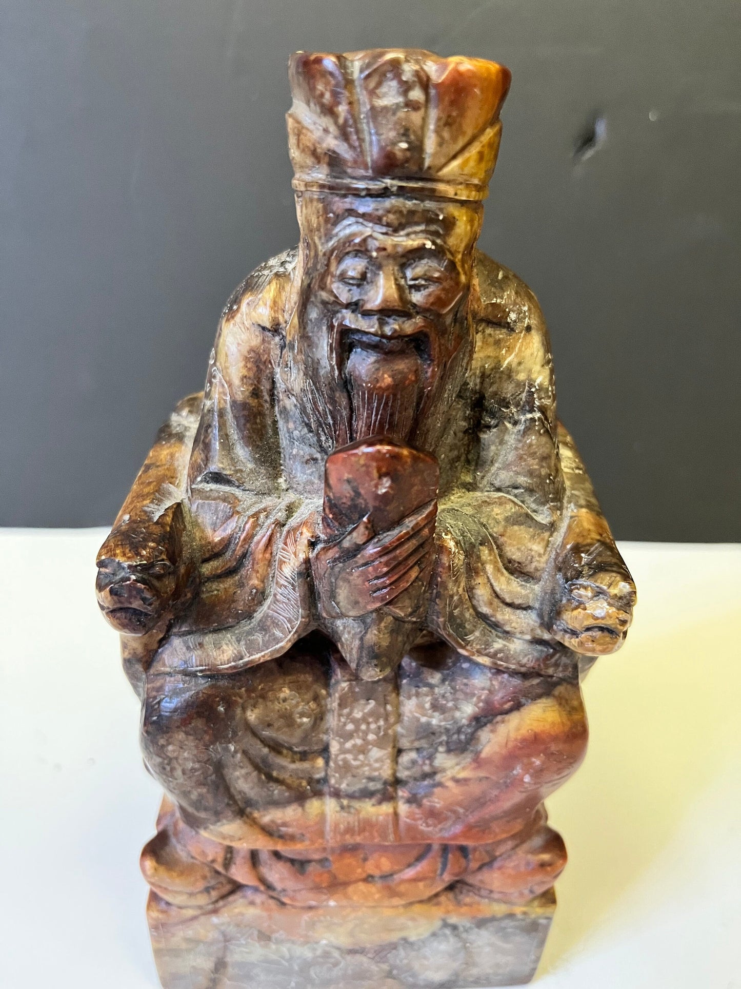 Fabulous 8 x 3 x 2 deep old Chinese soapstone emperor statue  Heavy and in perfect condition  wow wow