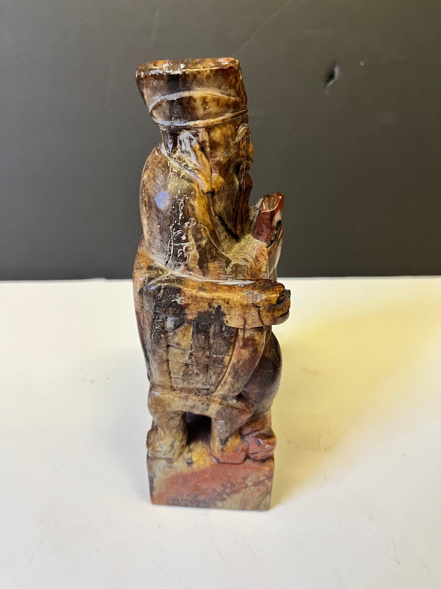 Fabulous 8 x 3 x 2 deep old Chinese soapstone emperor statue  Heavy and in perfect condition  wow wow