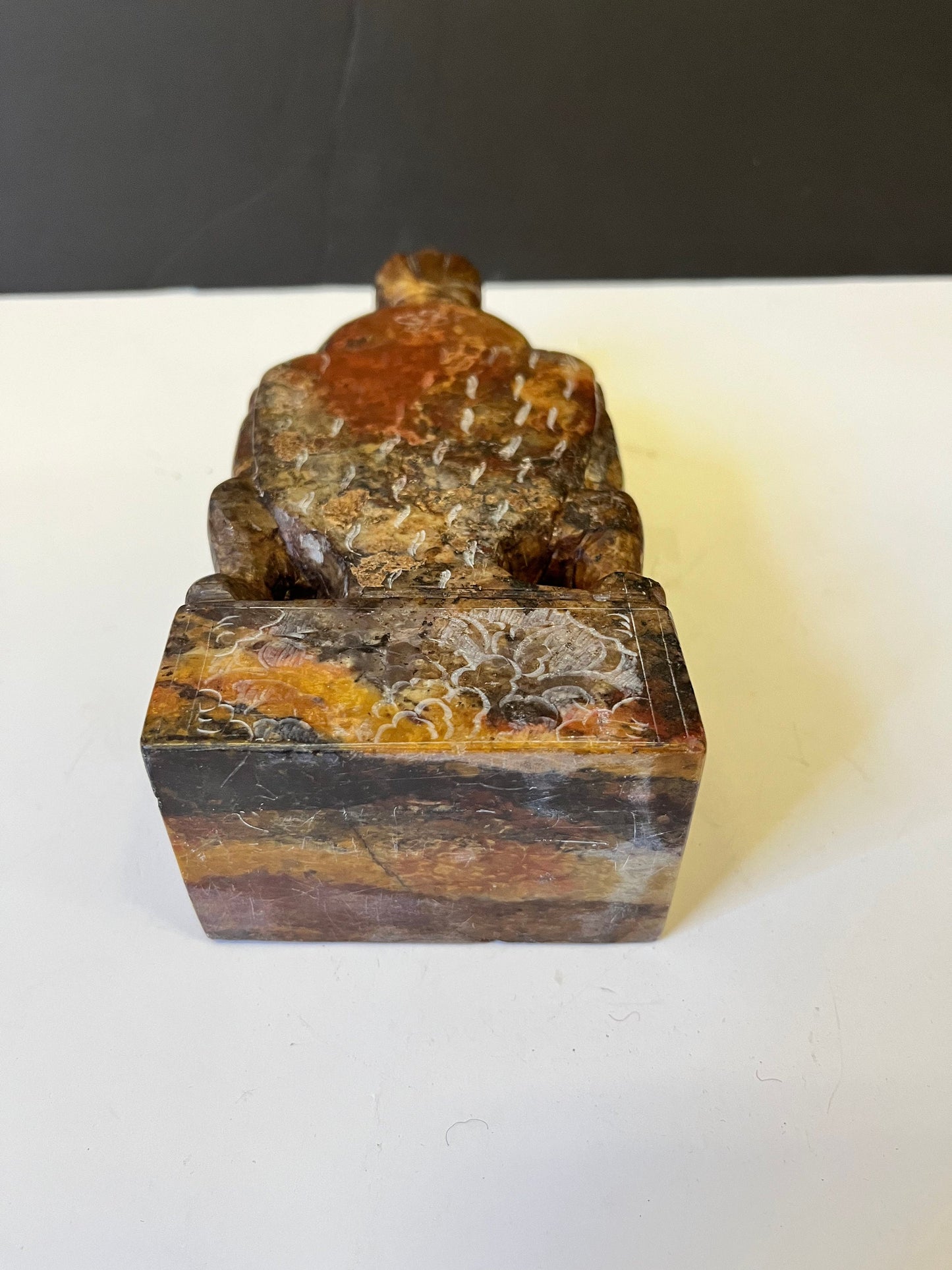 Fabulous 8 x 3 x 2 deep old Chinese soapstone emperor statue  Heavy and in perfect condition  wow wow