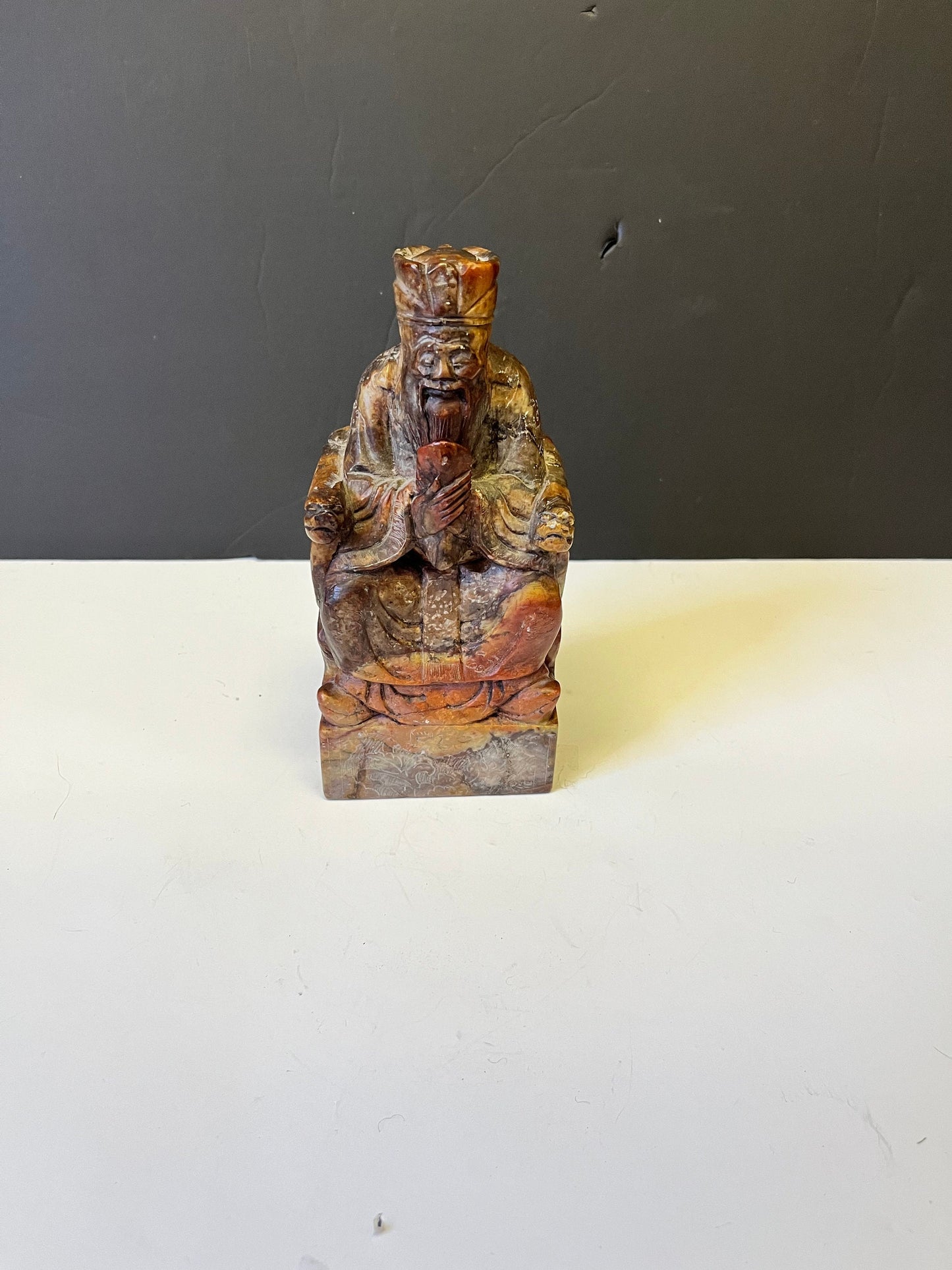 Fabulous 8 x 3 x 2 deep old Chinese soapstone emperor statue  Heavy and in perfect condition  wow wow