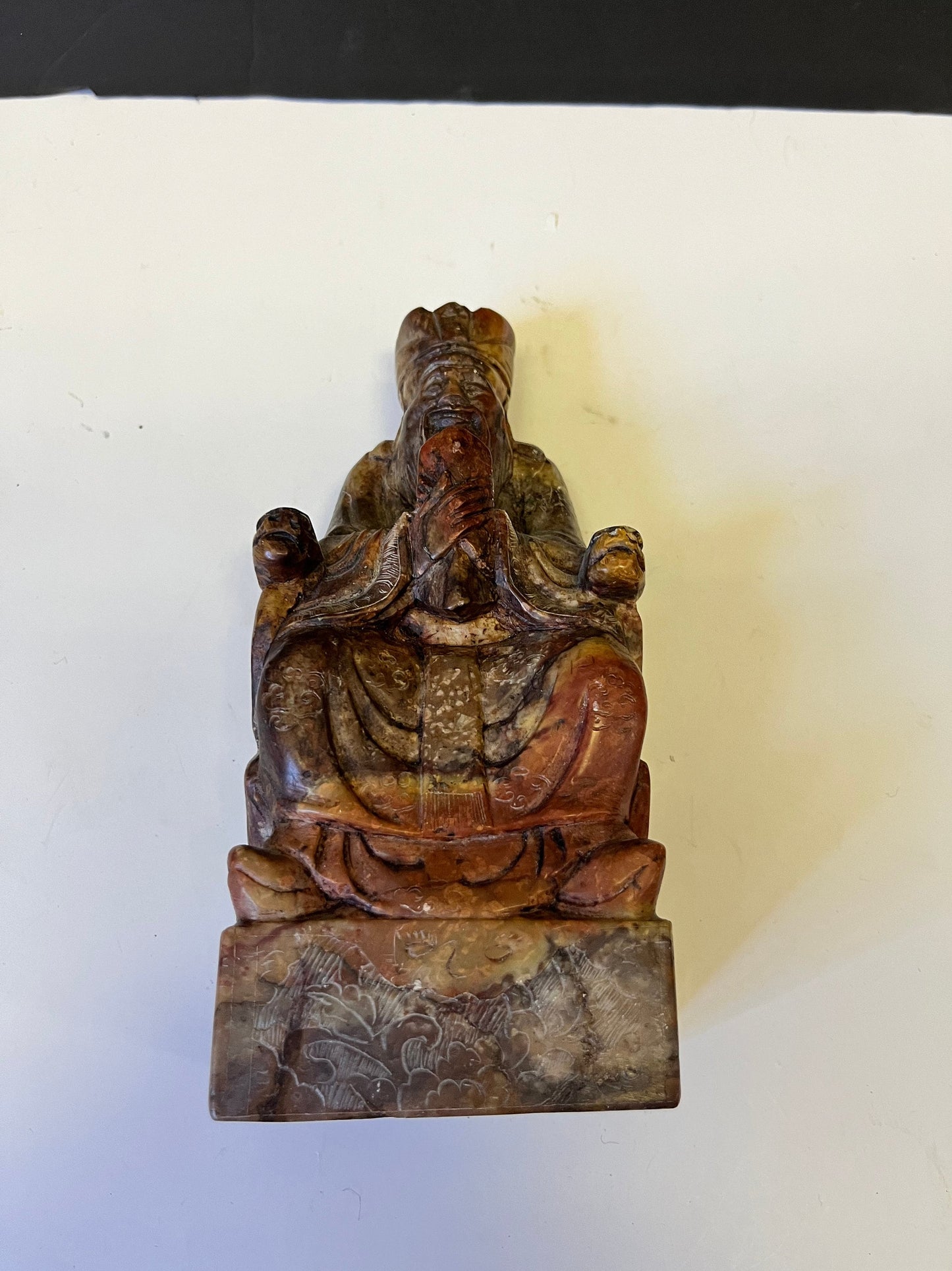 Fabulous 8 x 3 x 2 deep old Chinese soapstone emperor statue  Heavy and in perfect condition  wow wow