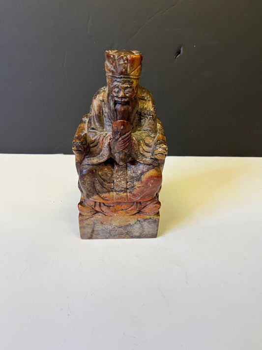 Fabulous 8 x 3 x 2 deep old Chinese soapstone emperor statue  Heavy and in perfect condition  wow wow