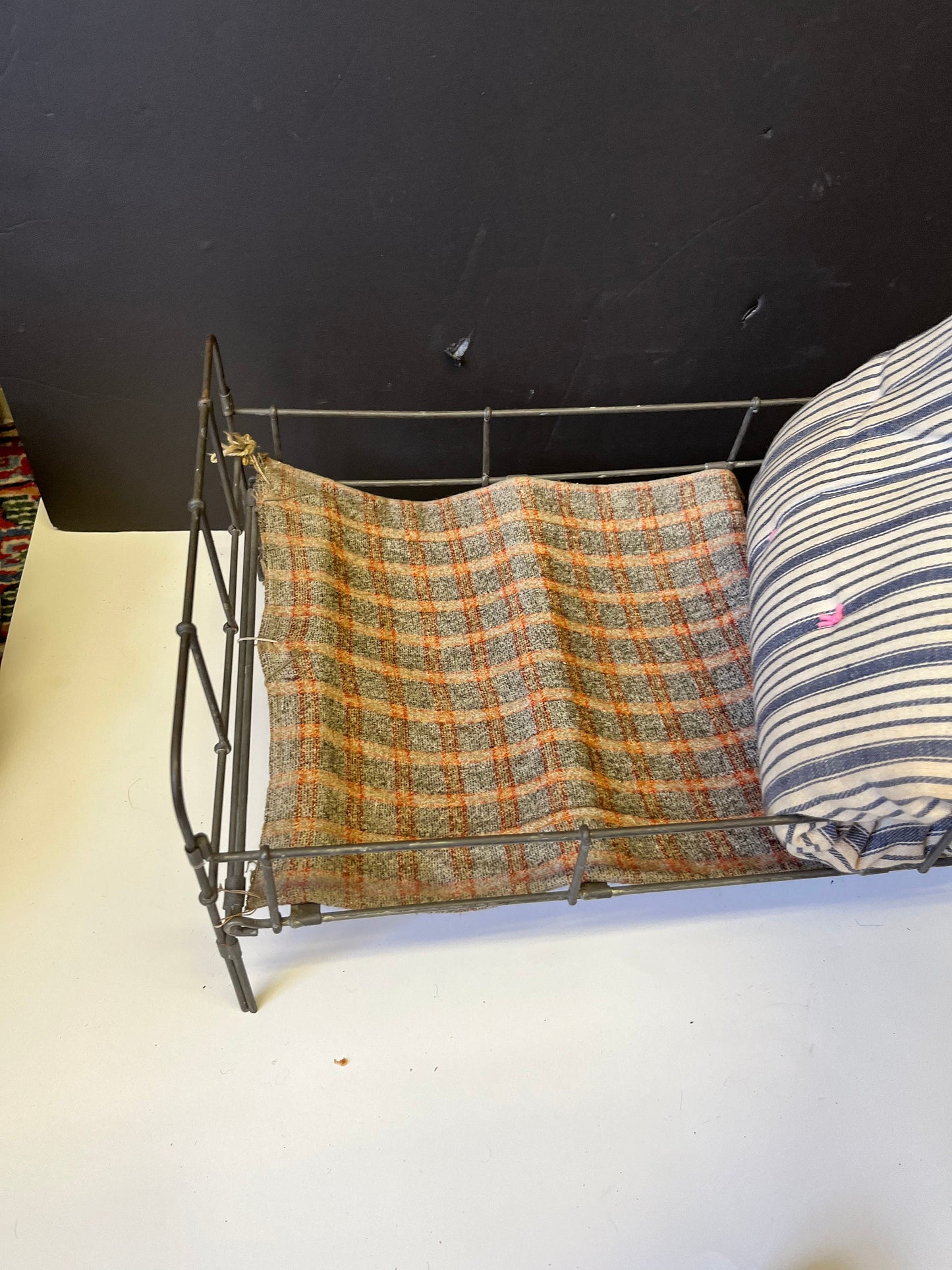 Very rare approximately 1840s English antique child doll bed  18 x 11 x 10 high and with all original blankets etc - wow