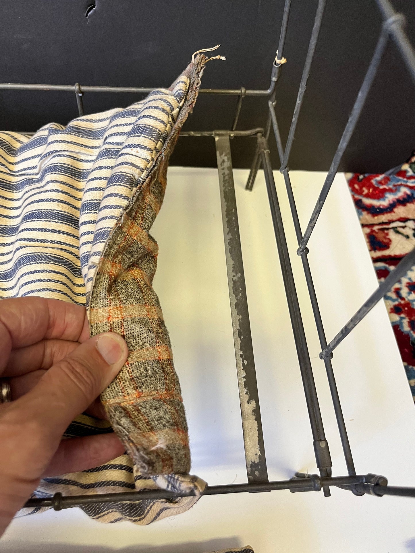 Very rare approximately 1840s English antique child doll bed  18 x 11 x 10 high and with all original blankets etc - wow