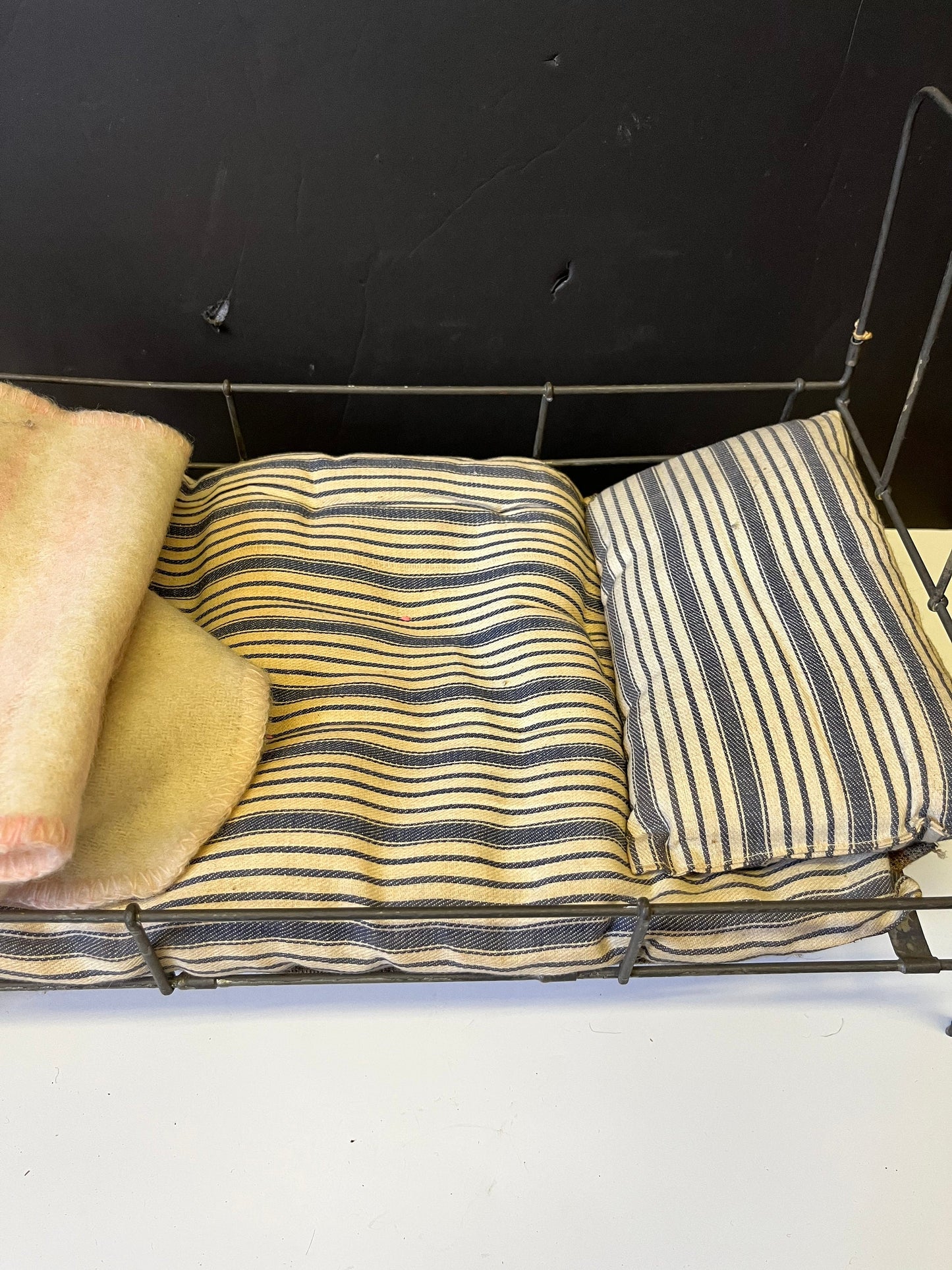 Very rare approximately 1840s English antique child doll bed  18 x 11 x 10 high and with all original blankets etc - wow