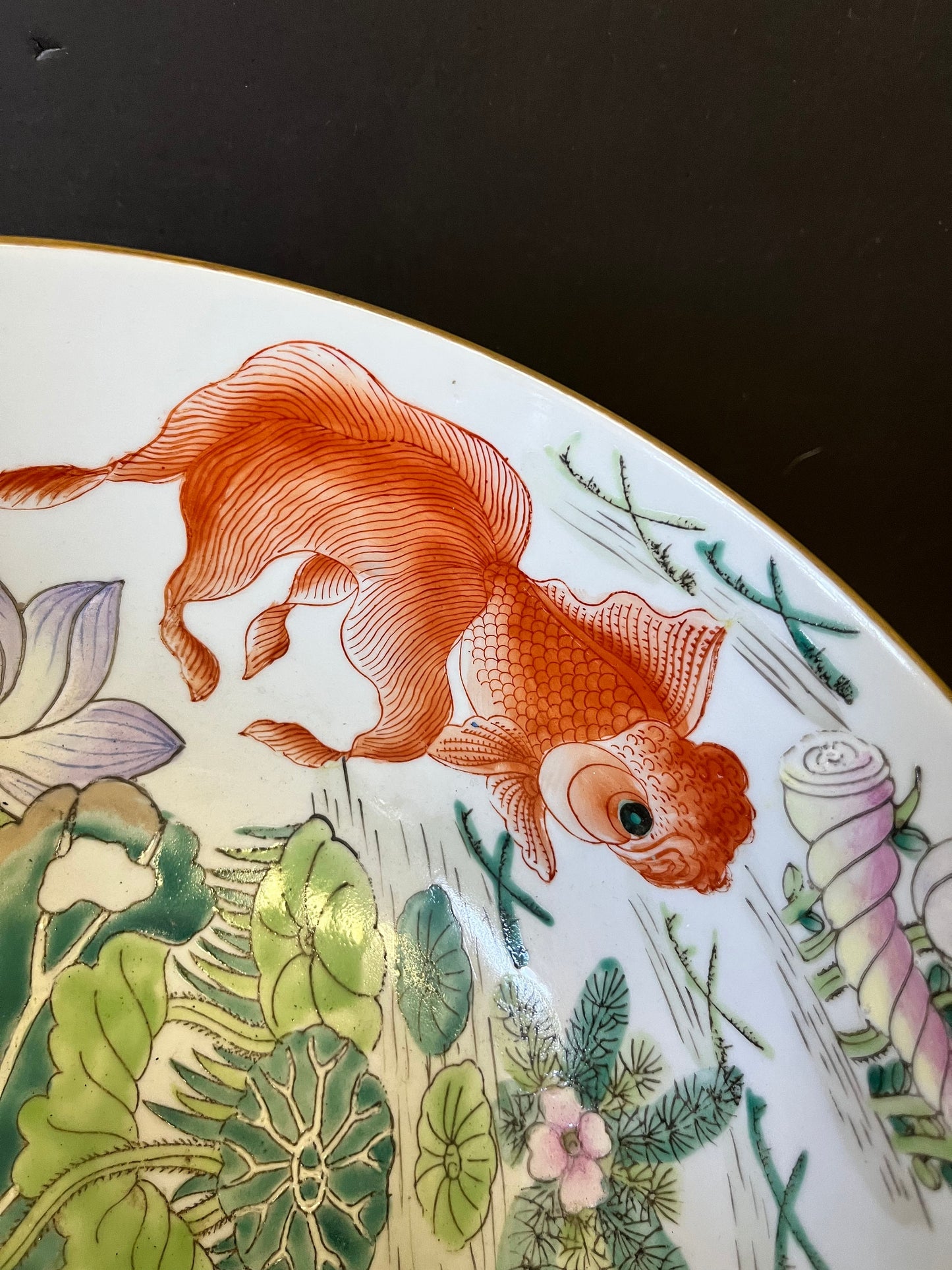 Absolutely stunning Chinese 12 inch signed Polichrome heavily decorated bowl on Rosewood stand  Unbelievable quality & detail - great price