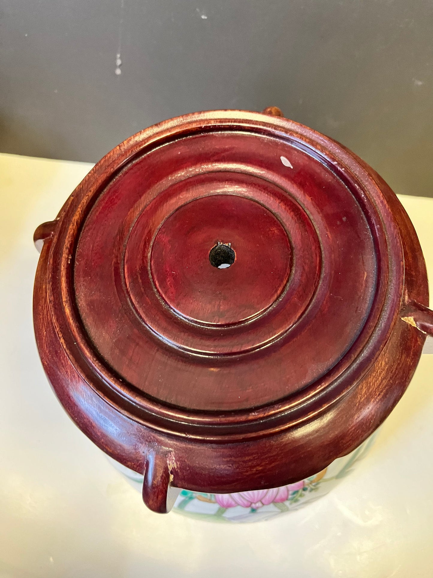 Absolutely stunning Chinese 12 inch signed Polichrome heavily decorated bowl on Rosewood stand  Unbelievable quality & detail - great price