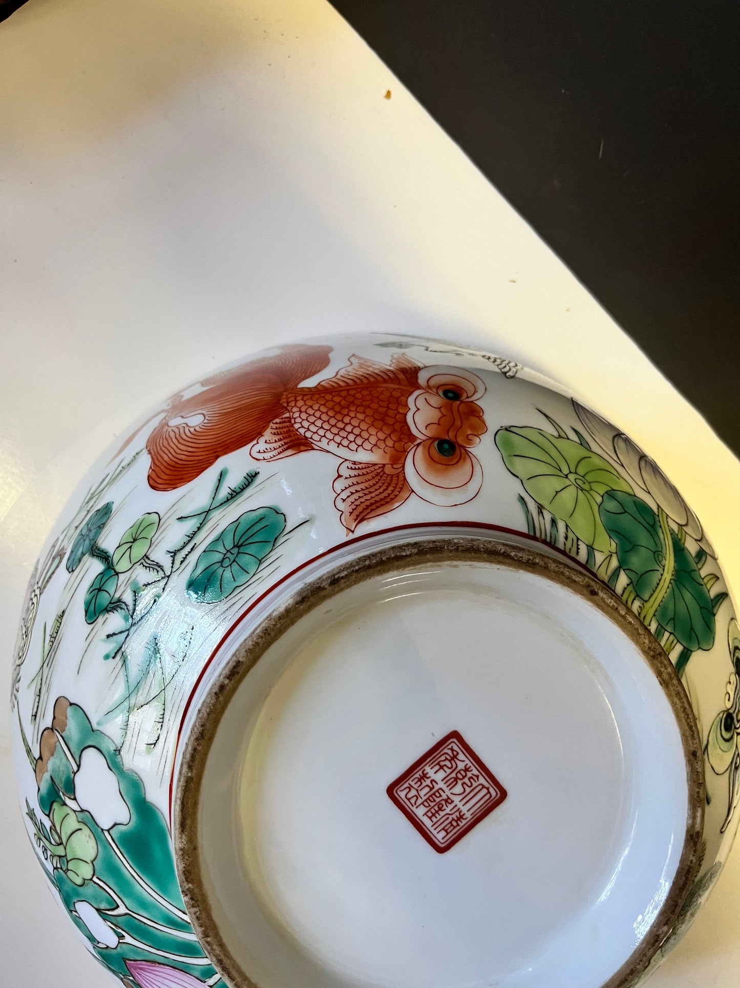 Absolutely stunning Chinese 12 inch signed Polichrome heavily decorated bowl on Rosewood stand  Unbelievable quality & detail - great price