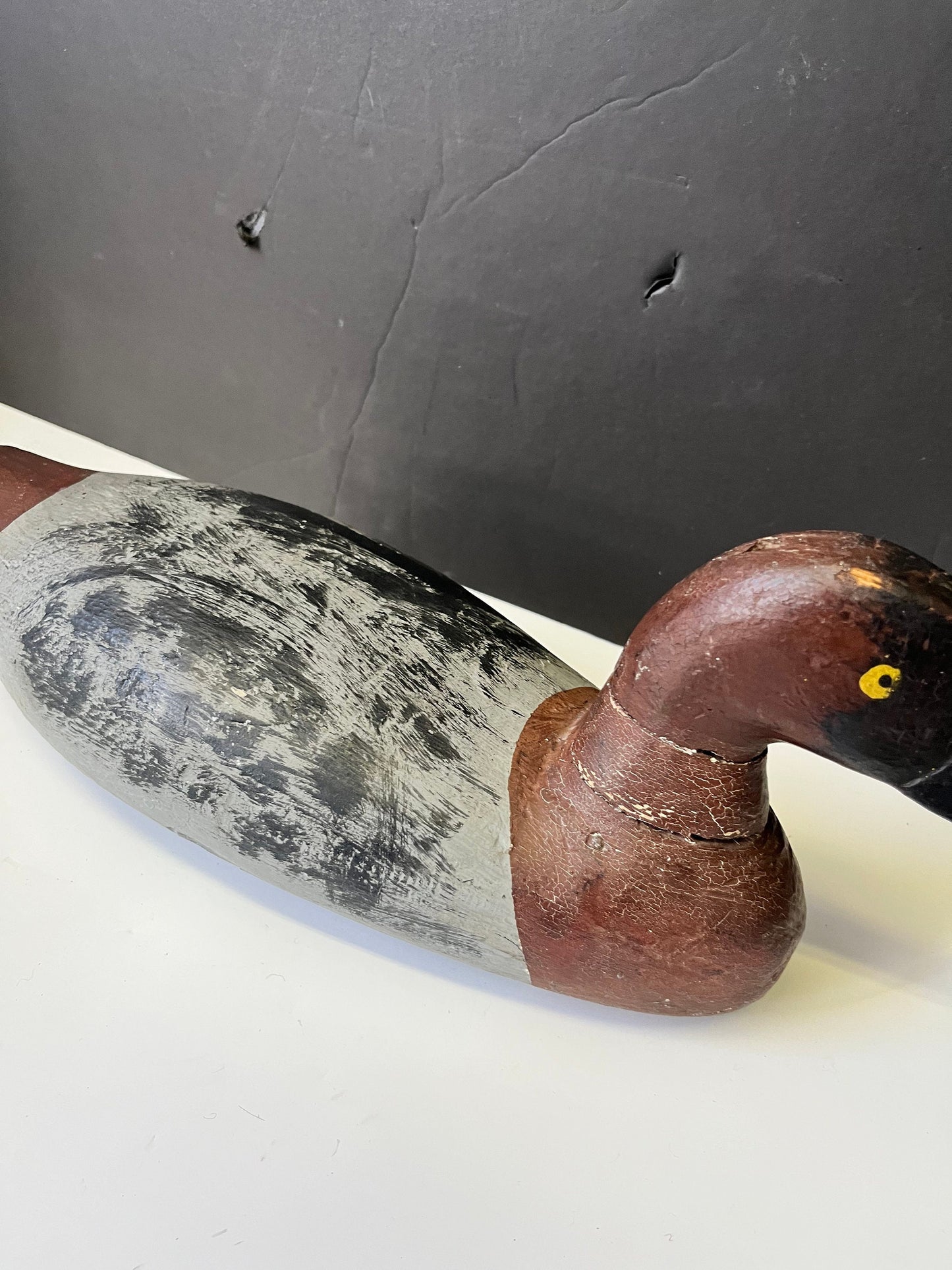 Fabulous Canadian antique 15 inch duck decoy with cracked neck  Amazing condition and patina  wow   Canadian decoy  great price