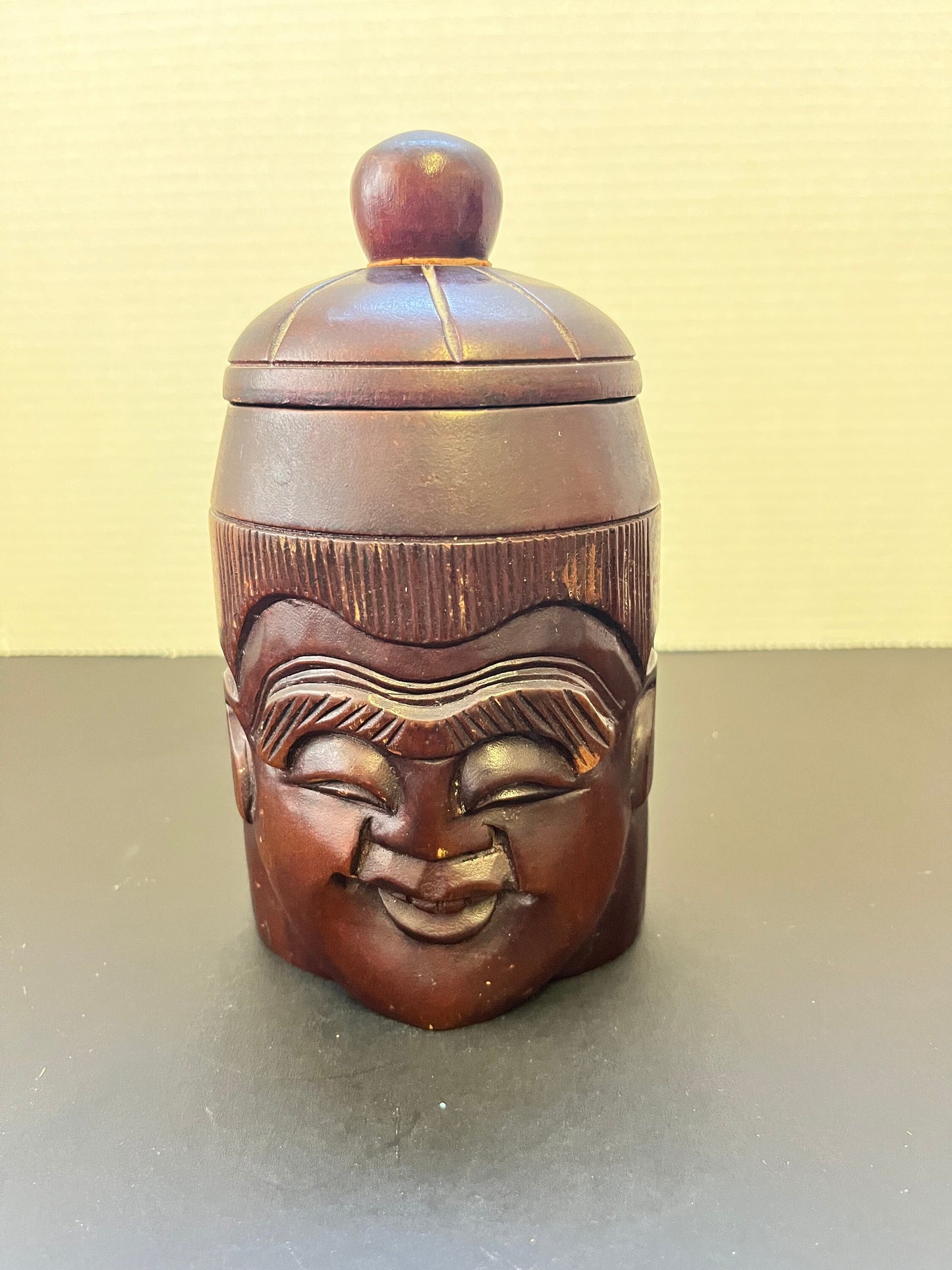 Absolutely fabulous Chinese hardwood 7 inch tall Confucius  characterized Humidor box with lid