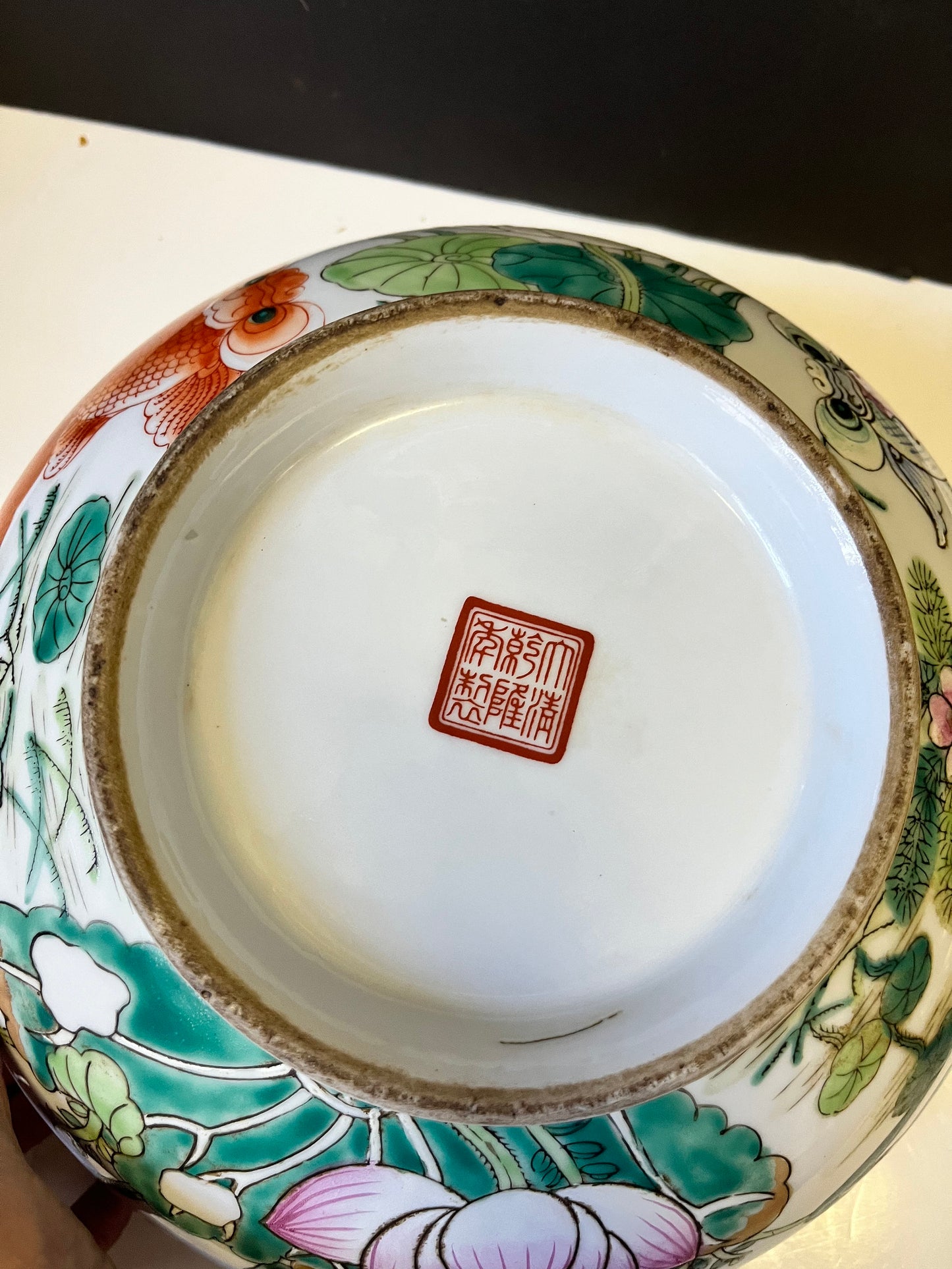 Absolutely stunning Chinese 12 inch signed Polichrome heavily decorated bowl on Rosewood stand  Unbelievable quality & detail - great price