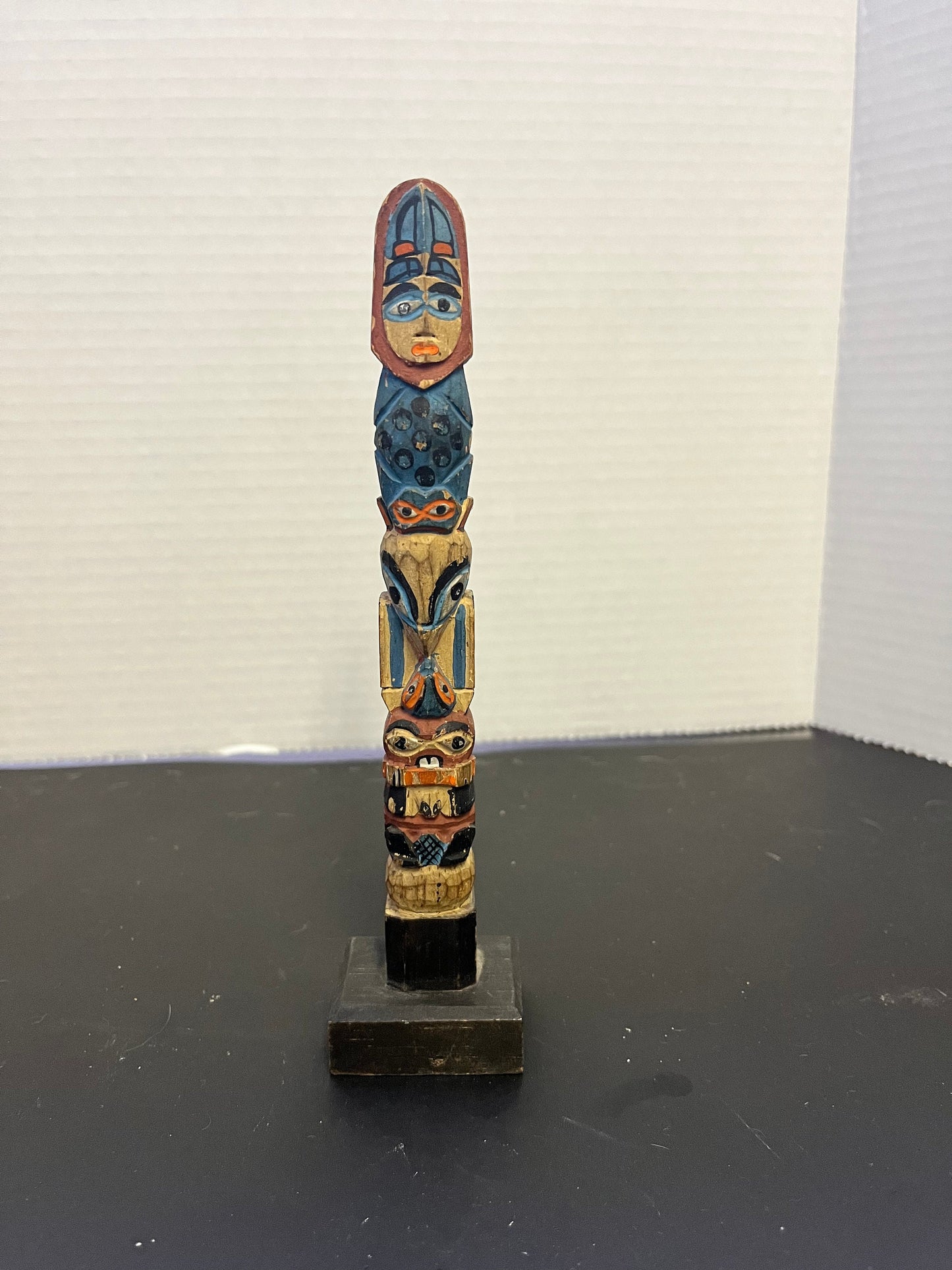 Fabulous 7 inch polychrome Canadian indigenous First Nations antique transformation totem  hand painted and wonderful  indigenous totem -