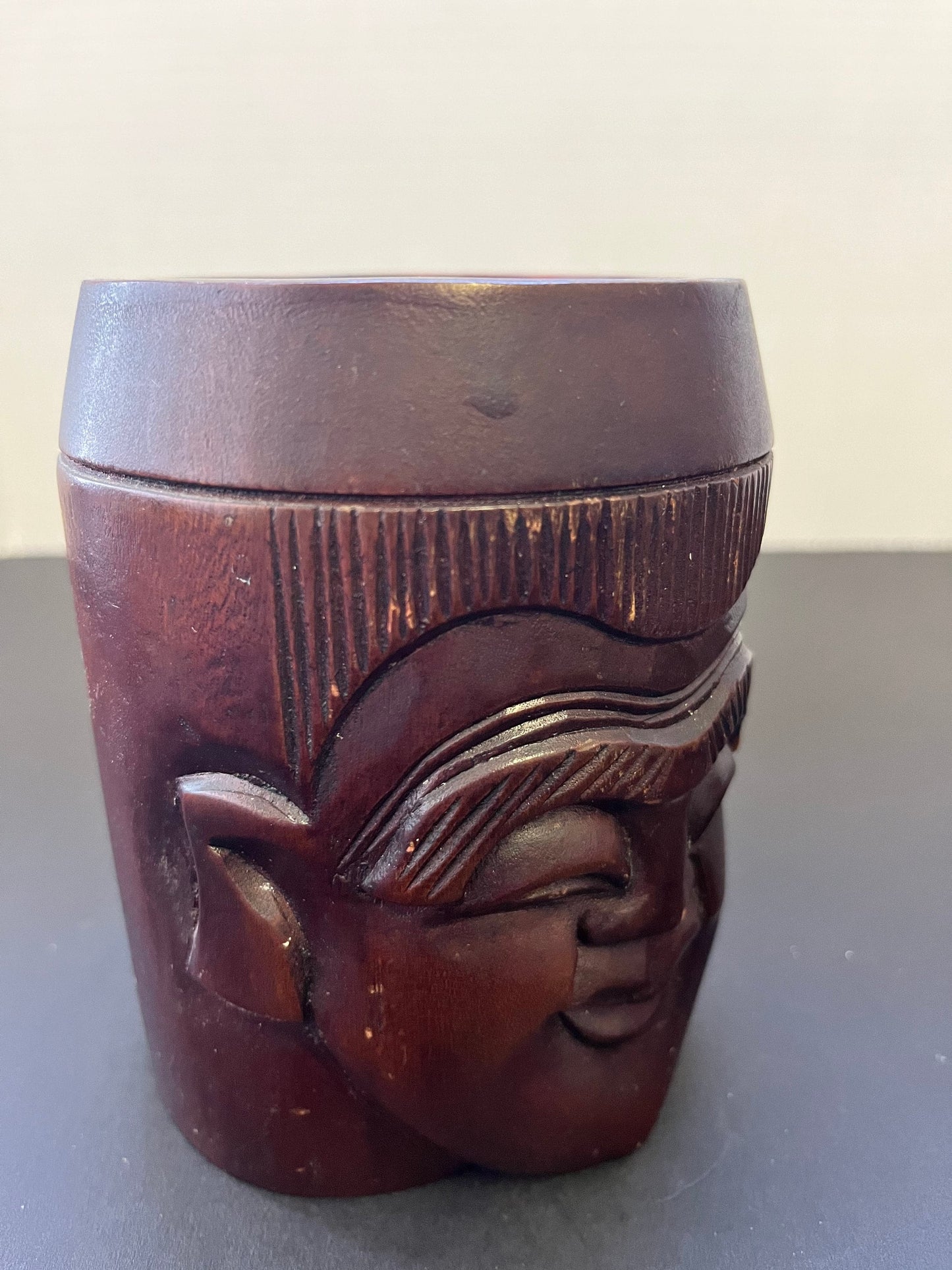 Absolutely fabulous Chinese hardwood 7 inch tall Confucius  characterized Humidor box with lid