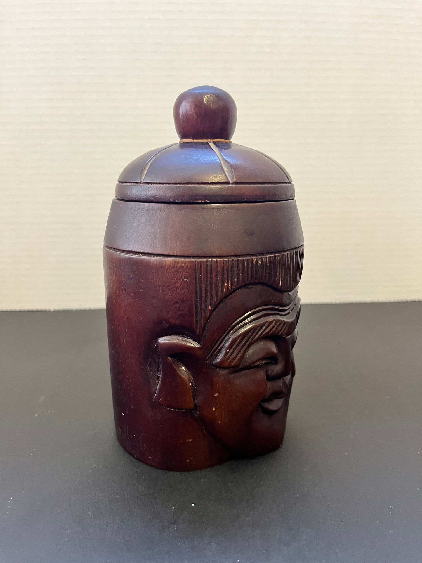 Absolutely fabulous Chinese hardwood 7 inch tall Confucius  characterized Humidor box with lid